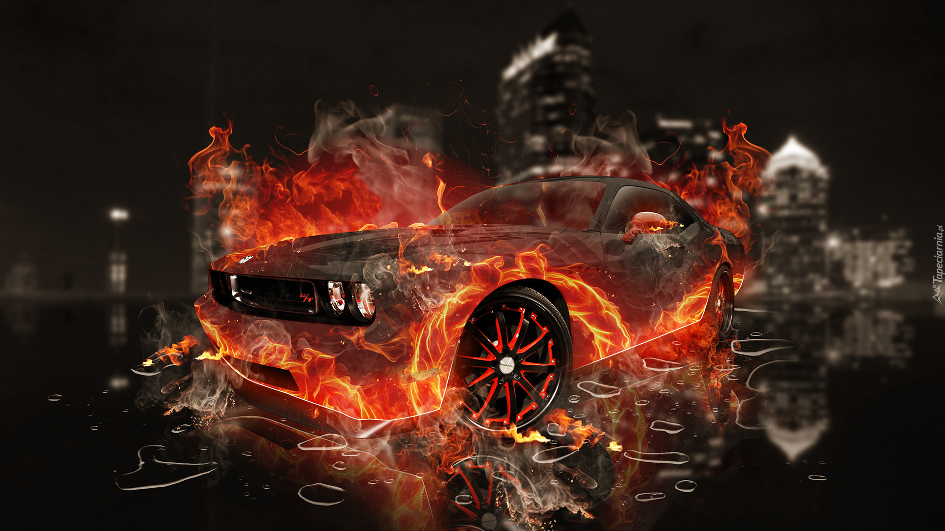 Dodge Challenger, 3D, Ogień