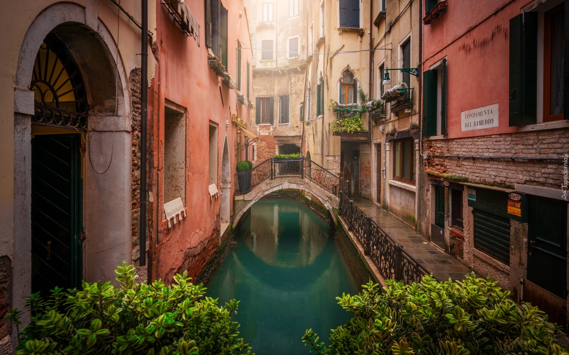 Włochy, Wenecja, Domy, Most, Kanał, Roślinność