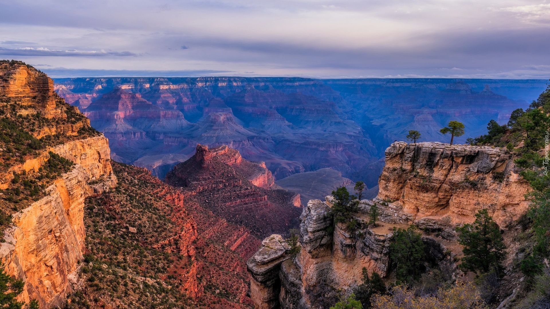 Góry, Skały, Drzewa, Kanion, Grand Canyon, Park Narodowy Wielkiego Kanionu, Arizona, Stany Zjednoczone