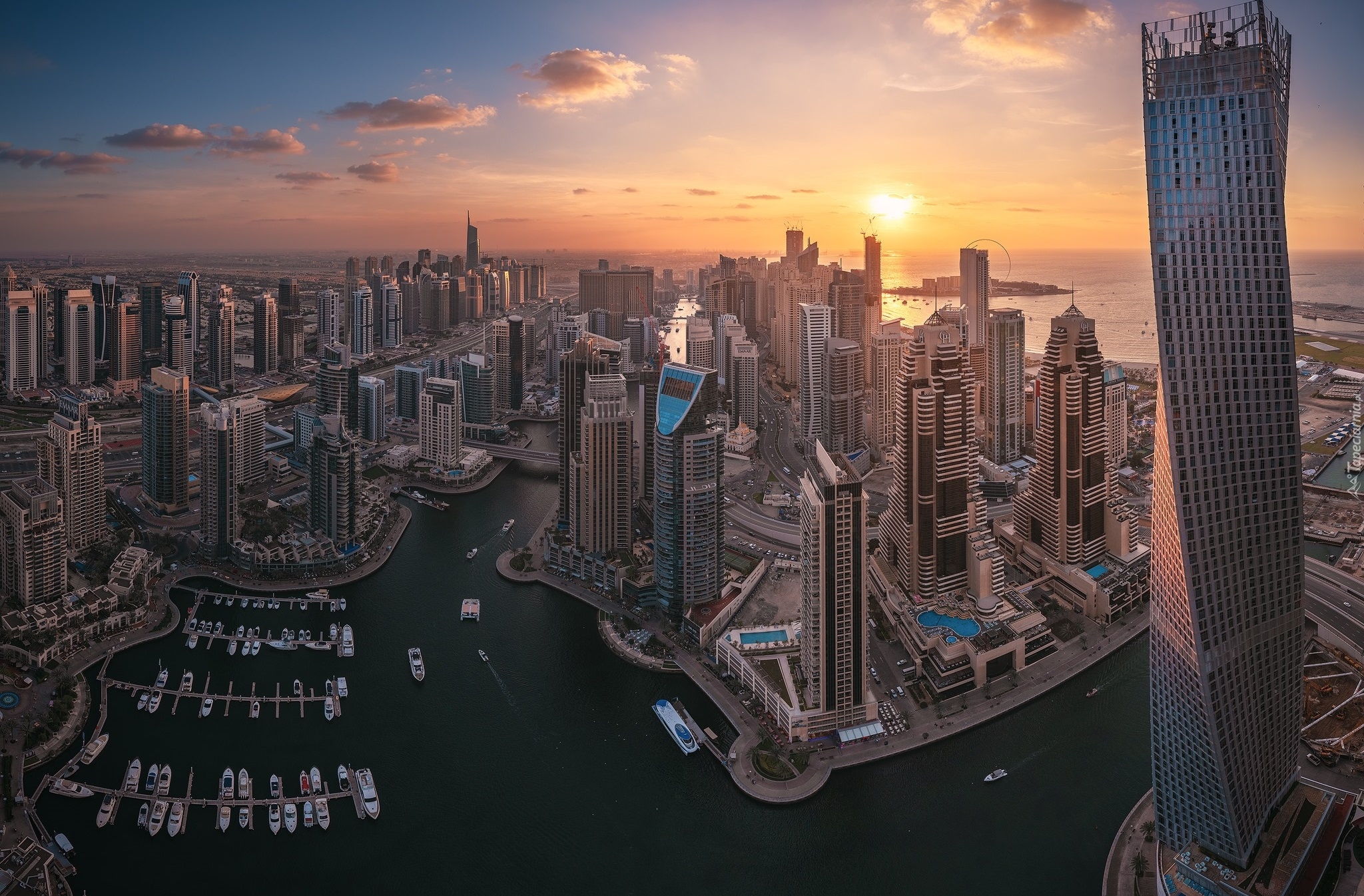 Zjednoczone Emiraty Arabskie, Dubaj, Drapacze chmur, Wieżowce, Zachód słońca
