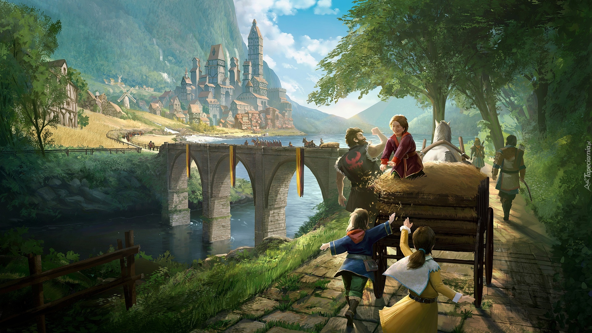 Zamek, Rzeka, Most, Wóz, Dzieci, Fantasy