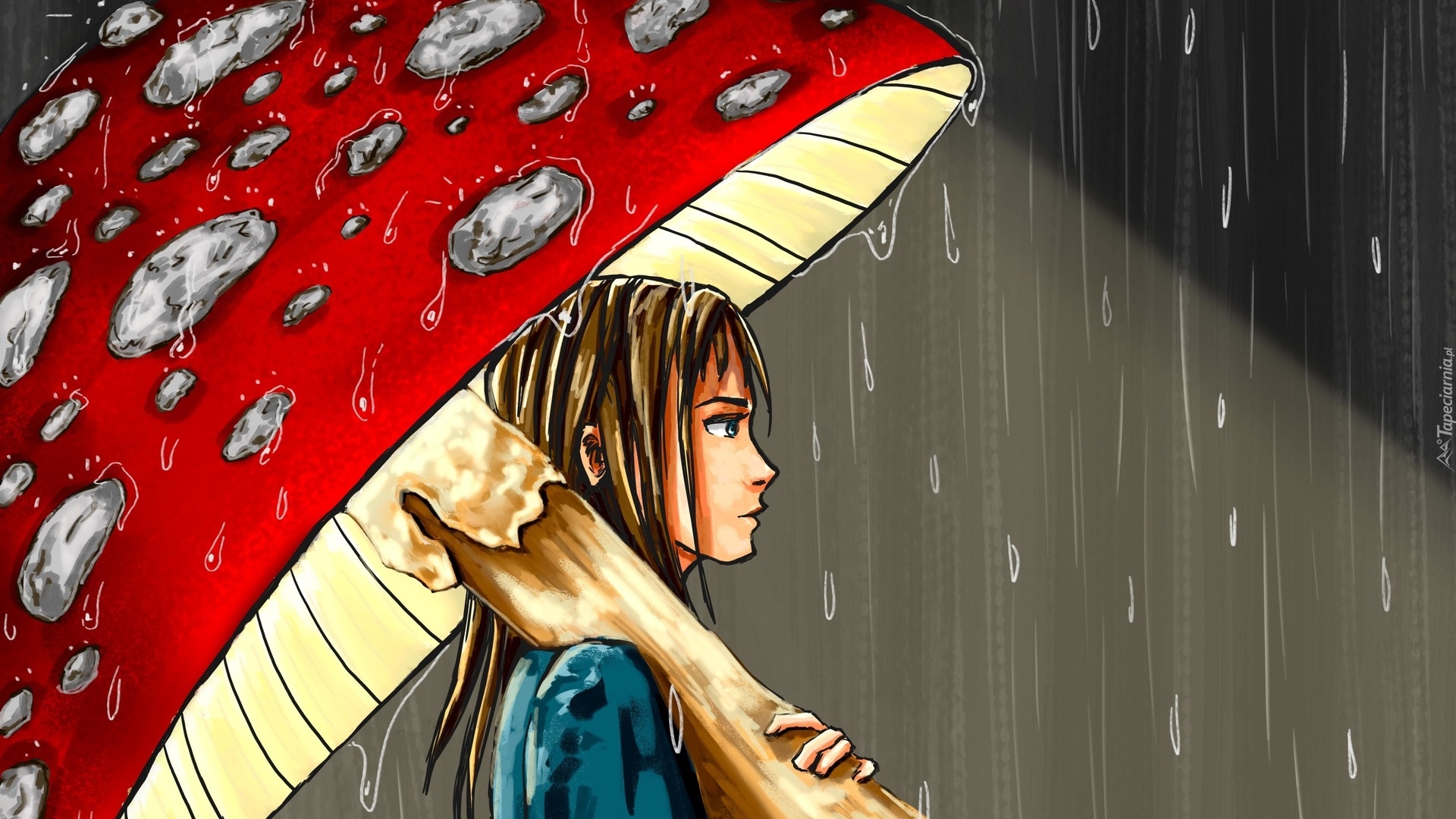 Dziewczyna, Muchomor, Parasol, Grafika