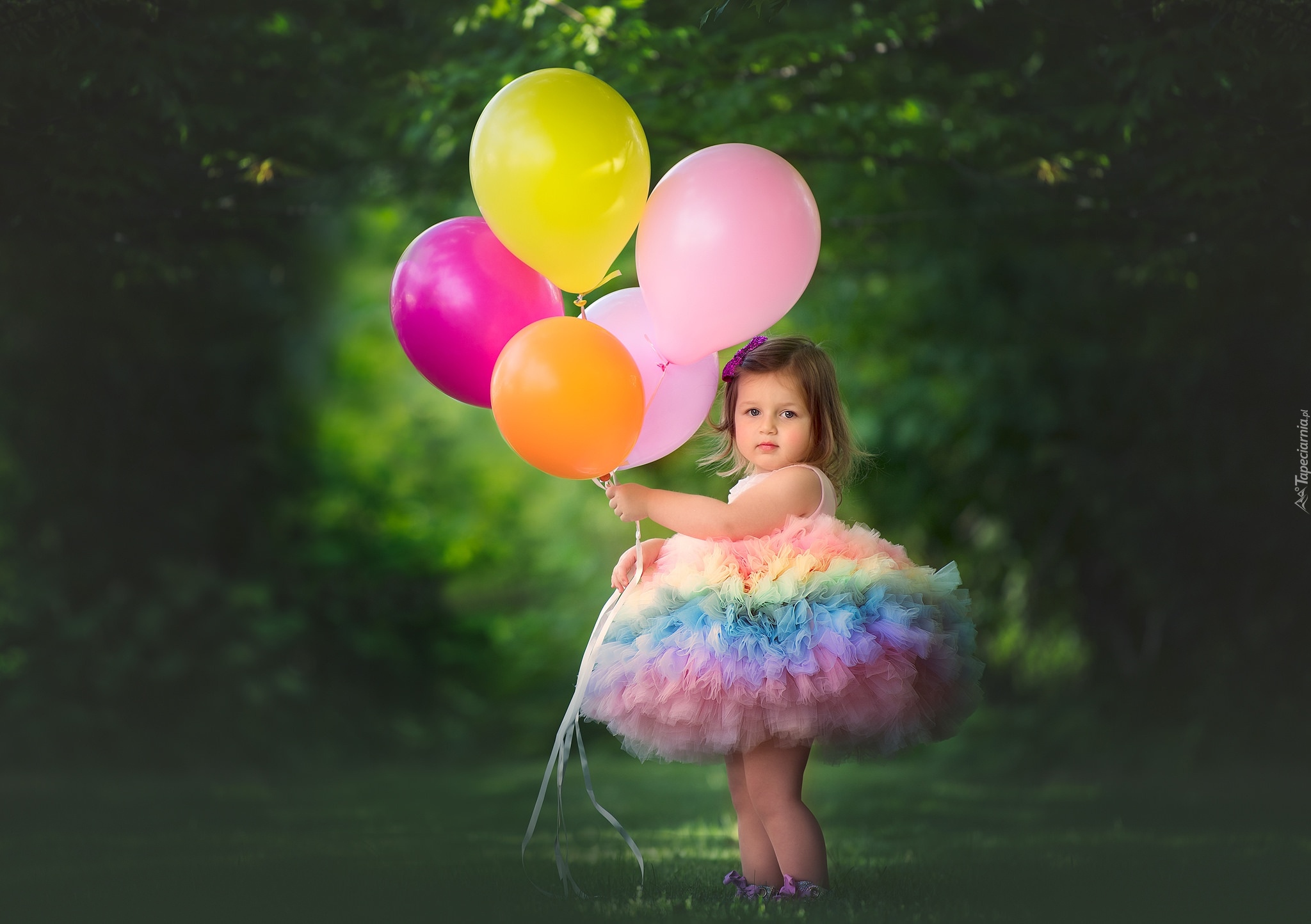 Dziewczynka, Kolorowa, Sukienka, Balony