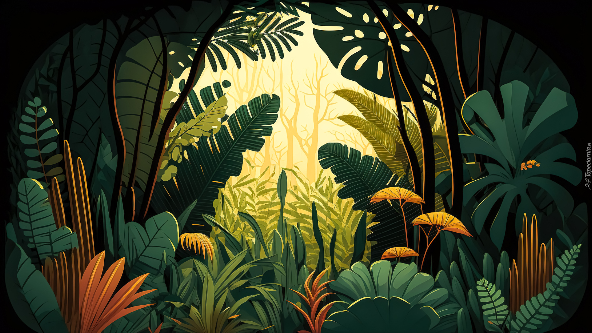 Las, Dżungla, Drzewa, Rośliny, Grafika 2D