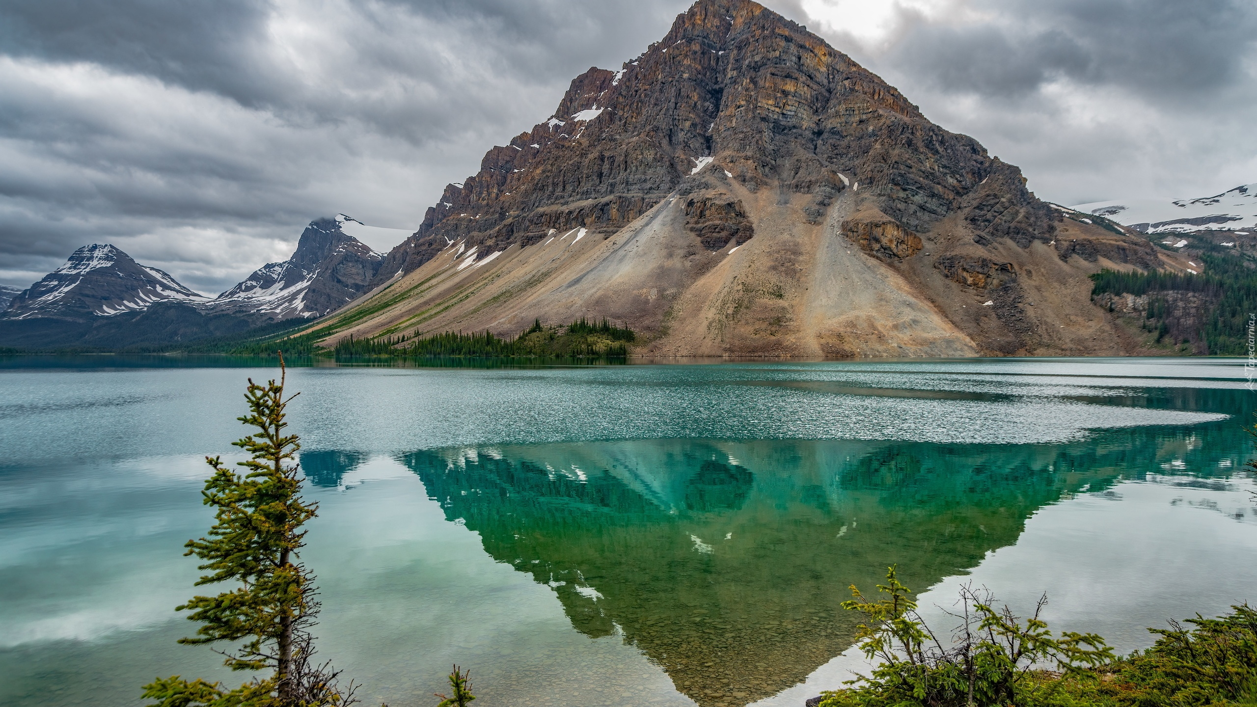Jezioro, Bow Lake, Park Narodowy Banff, Góry, Szczyt Crowfoot Mountain, Alberta, Kanada