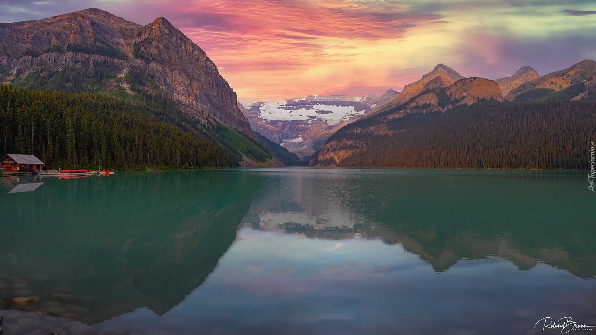 Góry, Kolorowe, Niebo, Jezioro, Lake Louise, Park Narodowy Banff, Alberta, Kanada