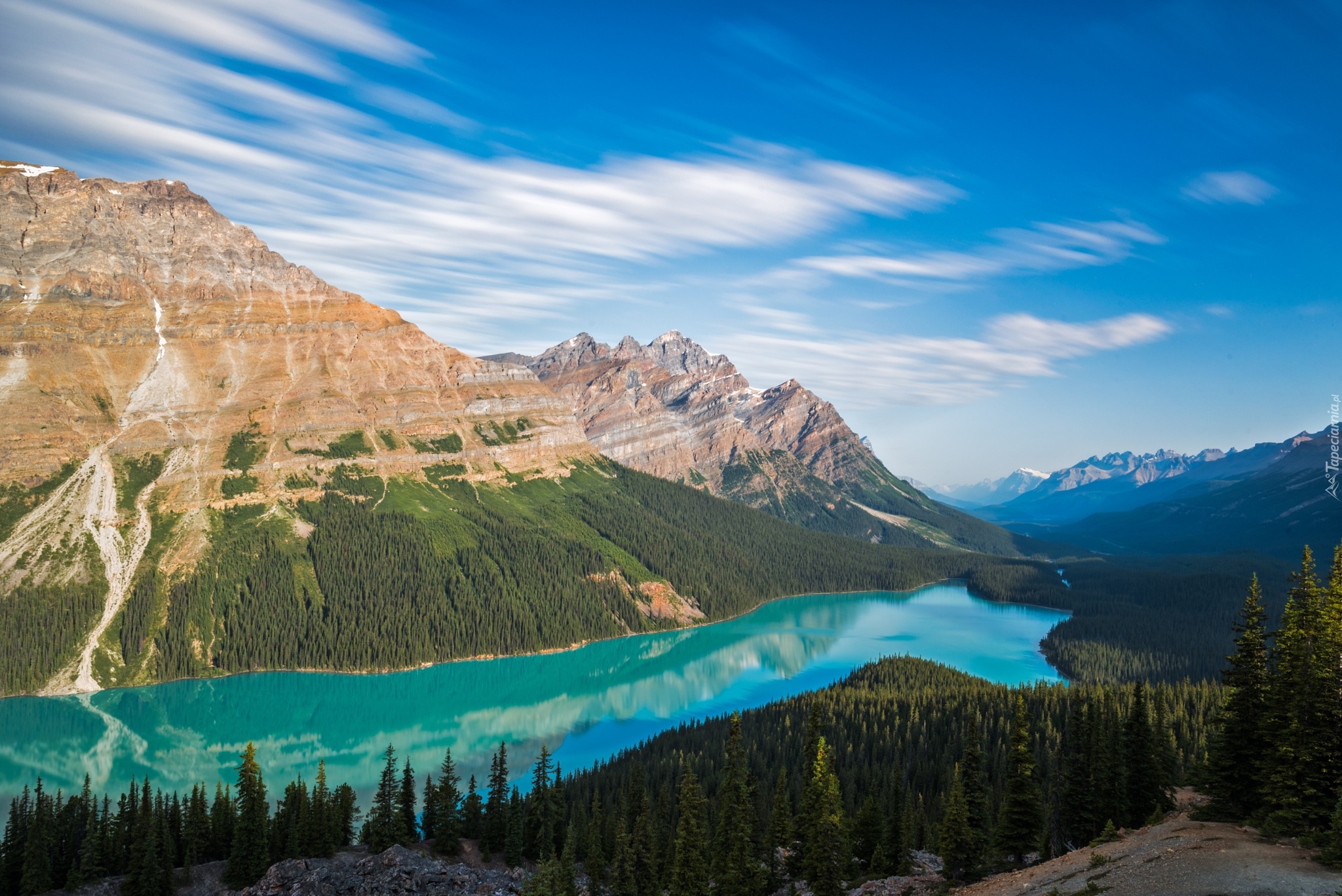 Park Narodowy Banff, Jezioro, Peyto Lake, Góry, Lasy, Alberta, Kanada