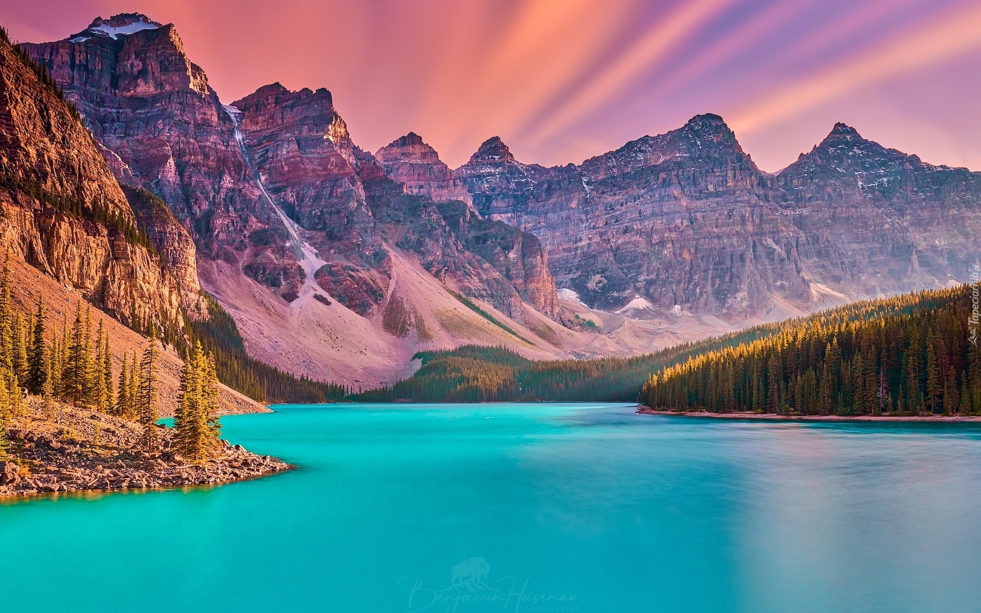Kanada, Alberta, Park Narodowy Banff, Góry, Jezioro, Moraine Lake, Lasy