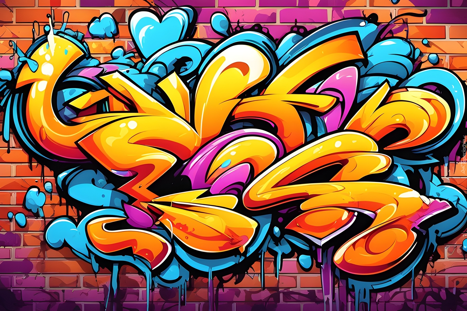 Graffiti, Ściana, Kolory, Grafika