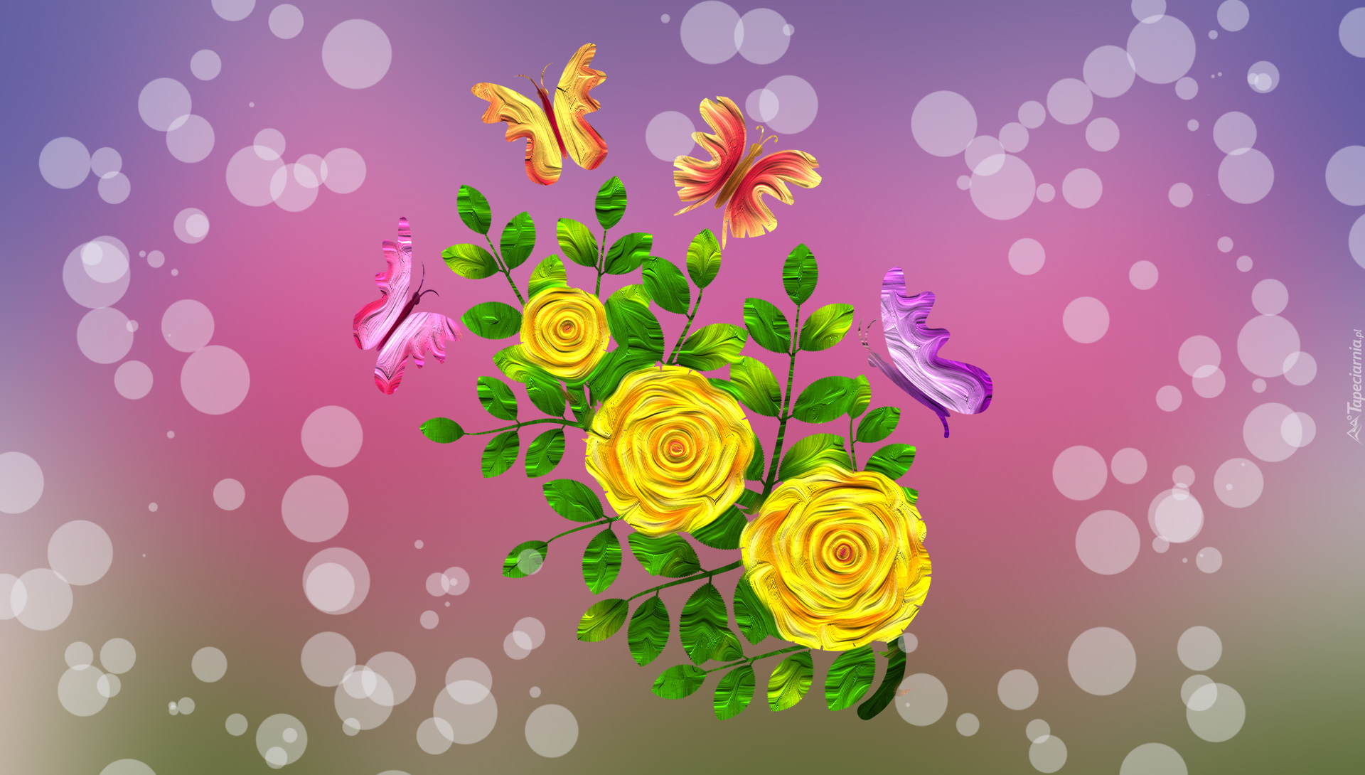 Kwiaty, Motyle, 2D