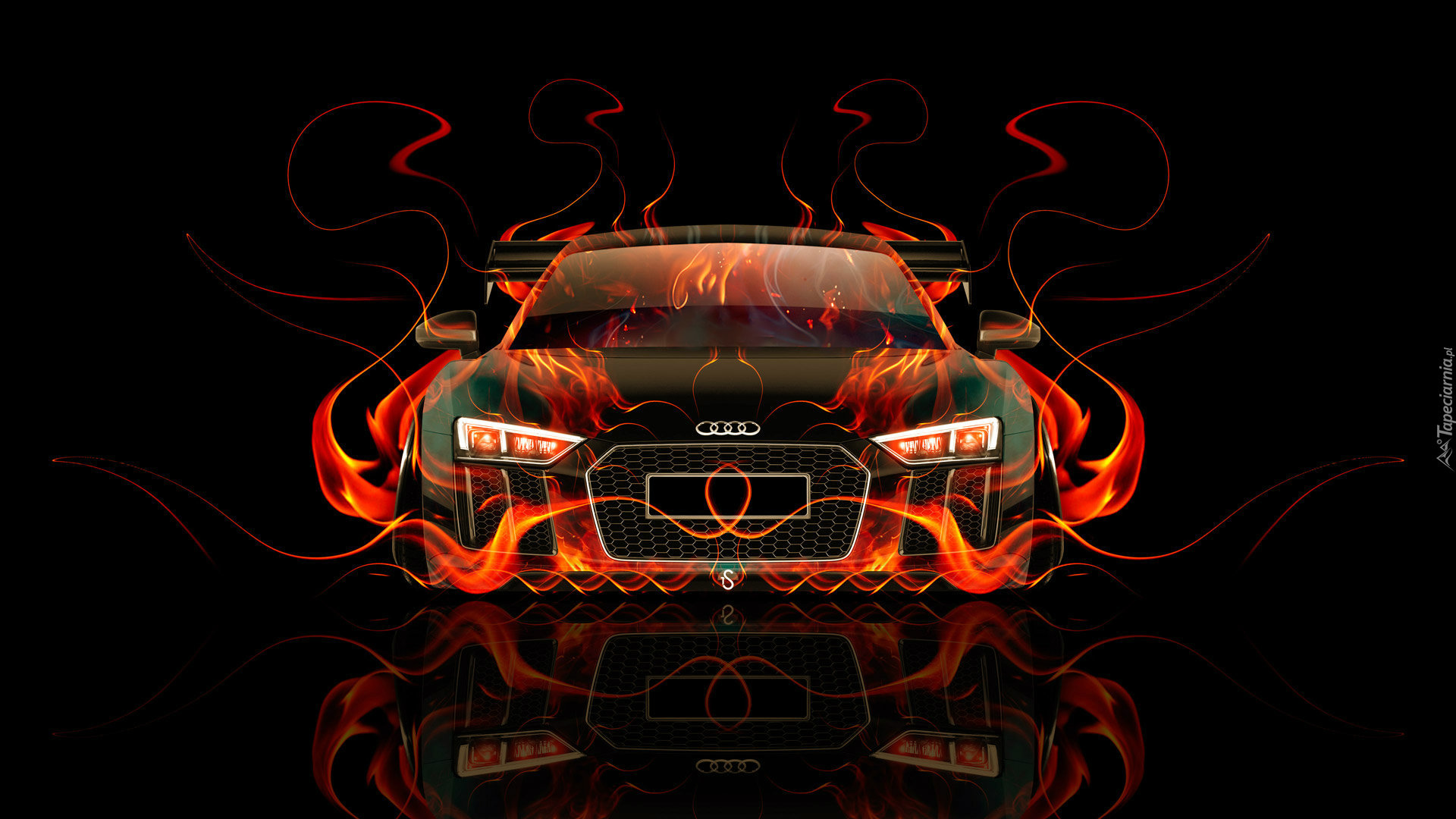 Samochód, Ogień, Audi R8, Grafika 3D