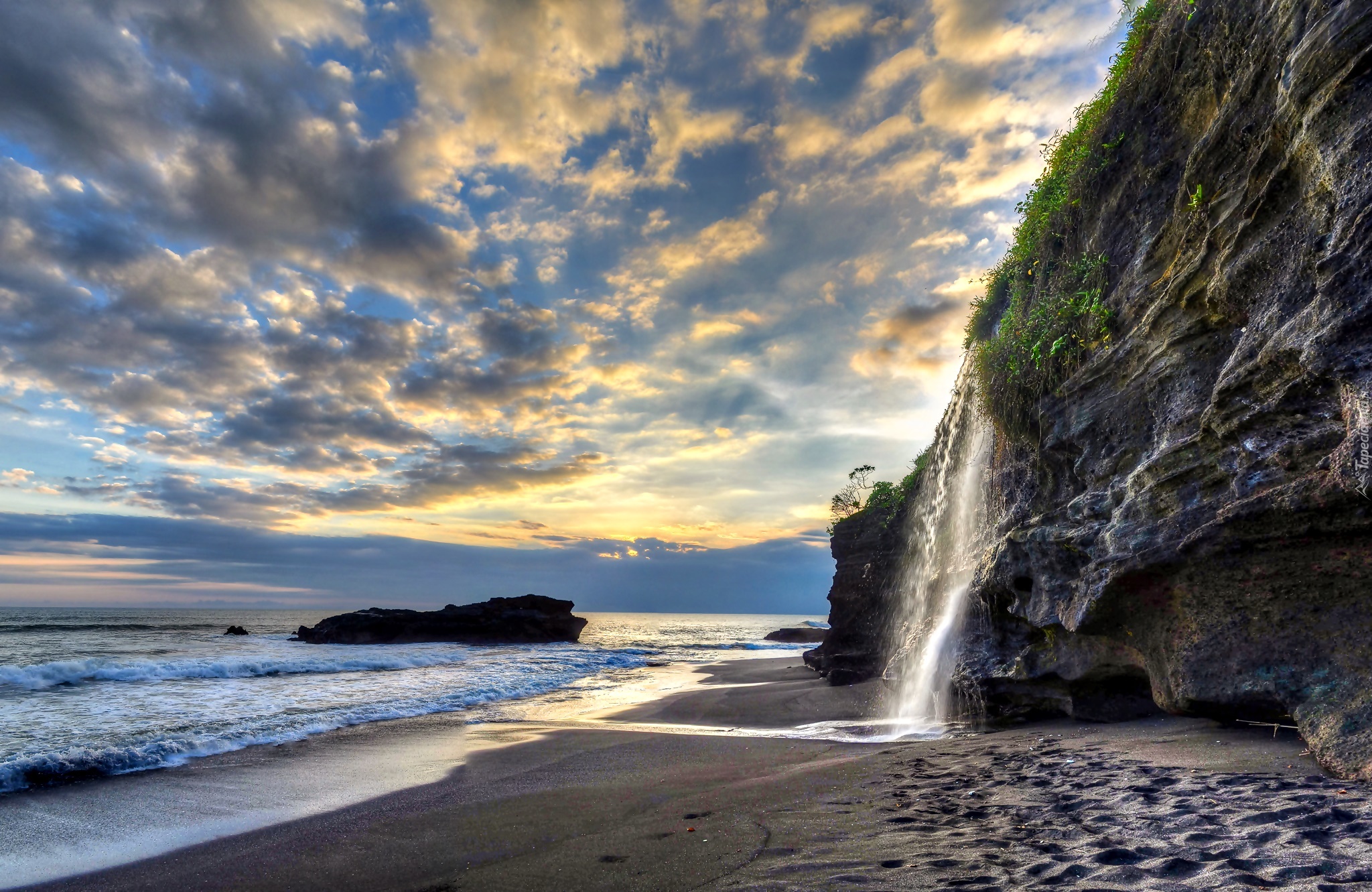 Indonezja, Bali, Melasti, Plaża, Morze, Skały, Wodospad