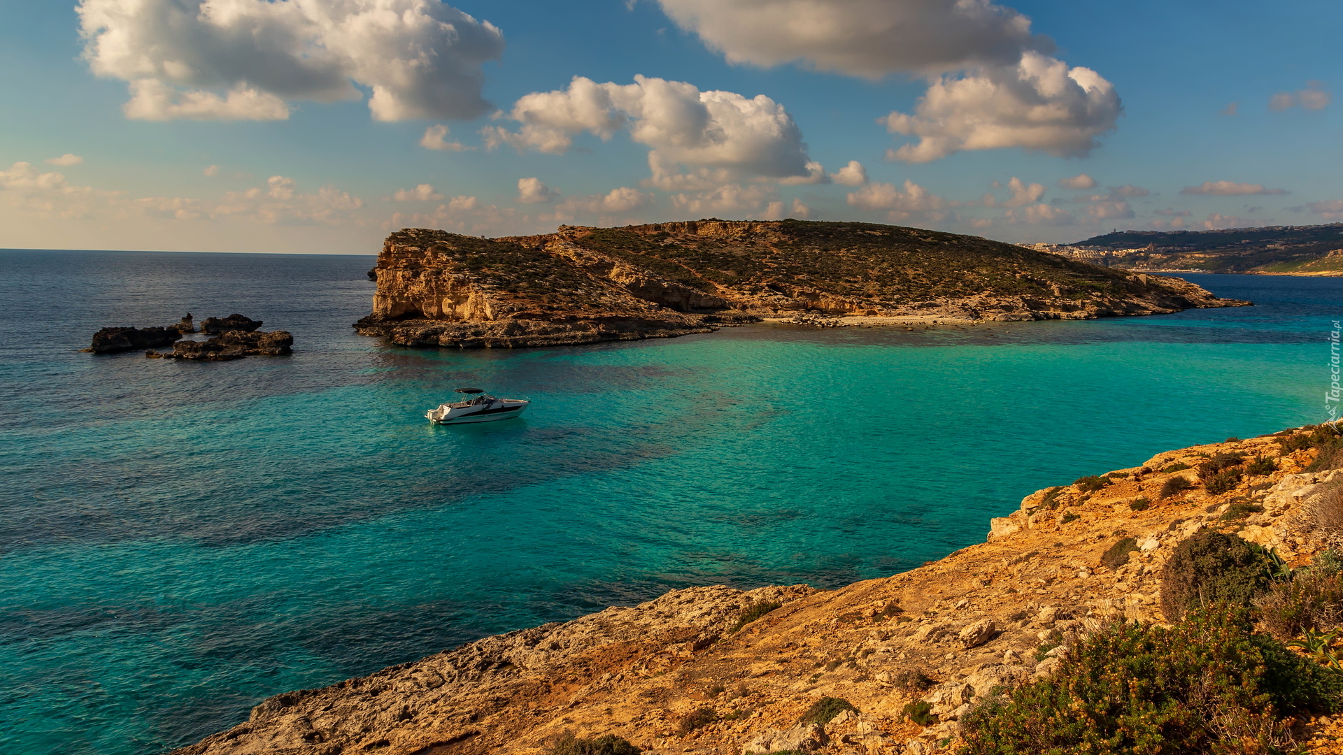 Cieśnina, Błękitna Laguna, Morze, Skały, Jacht, Malta