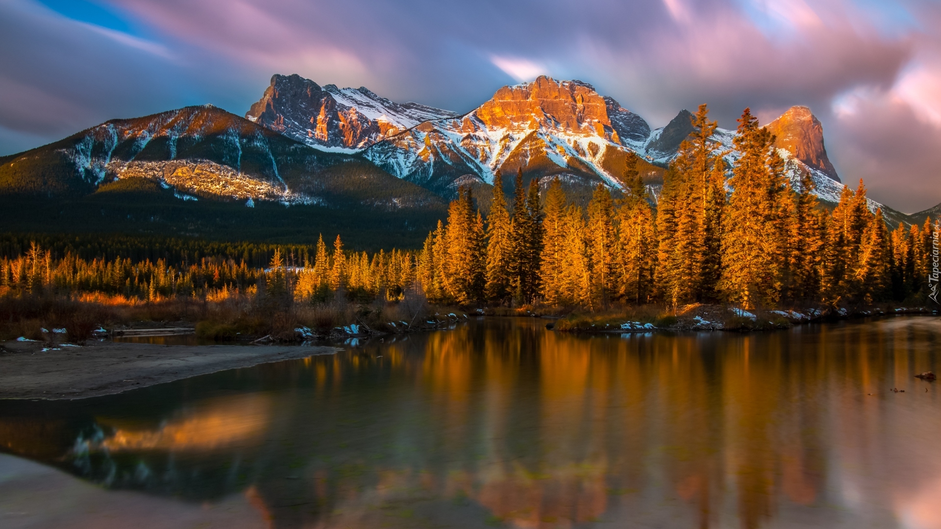 Park Narodowy Banff, Alberta, Kanada, Góry, Drzewa, Jezioro