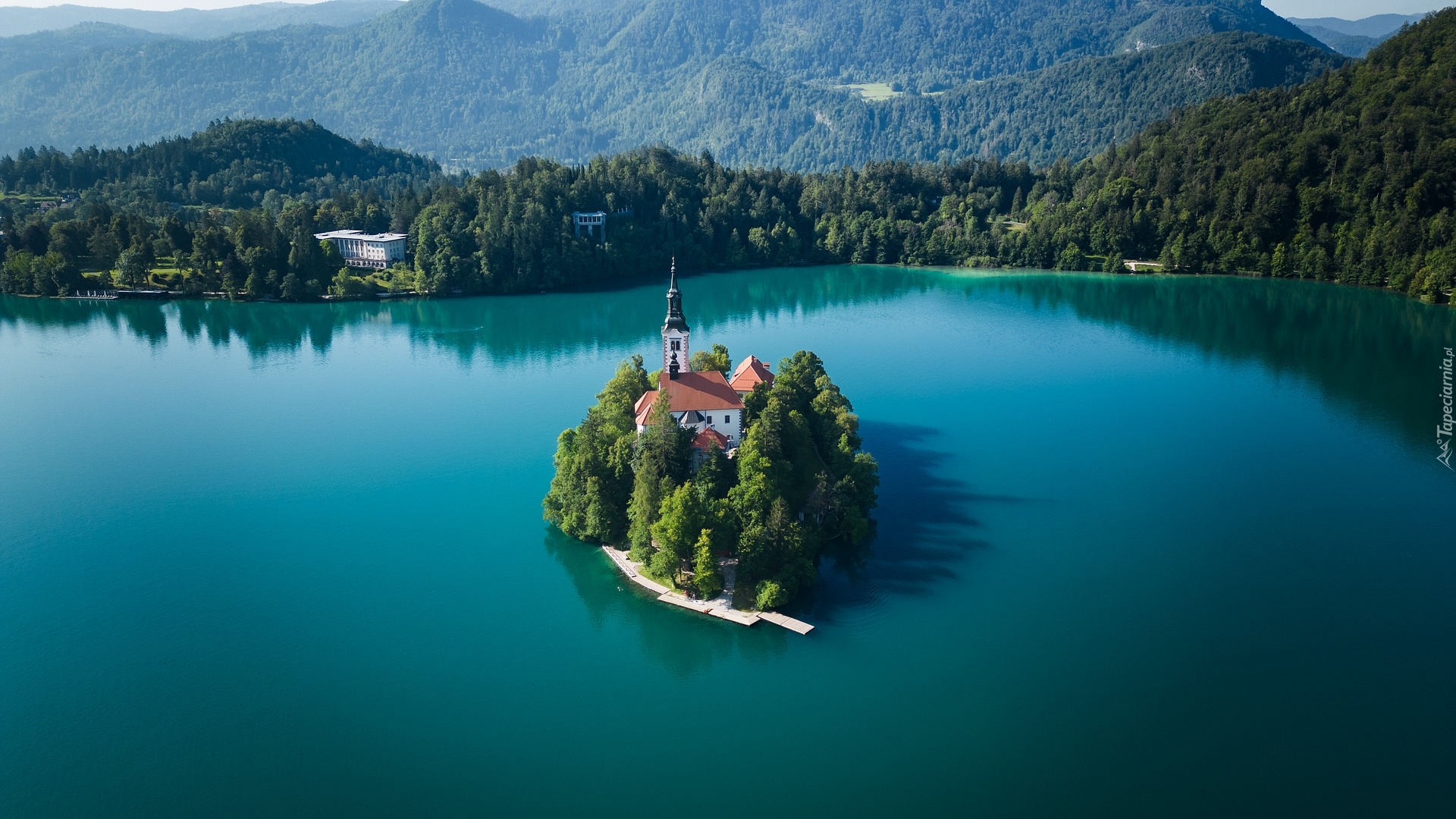 Wyspa, Blejski Otok, Jezioro Bled, Góry, Alpy Julijskie, Słowenia