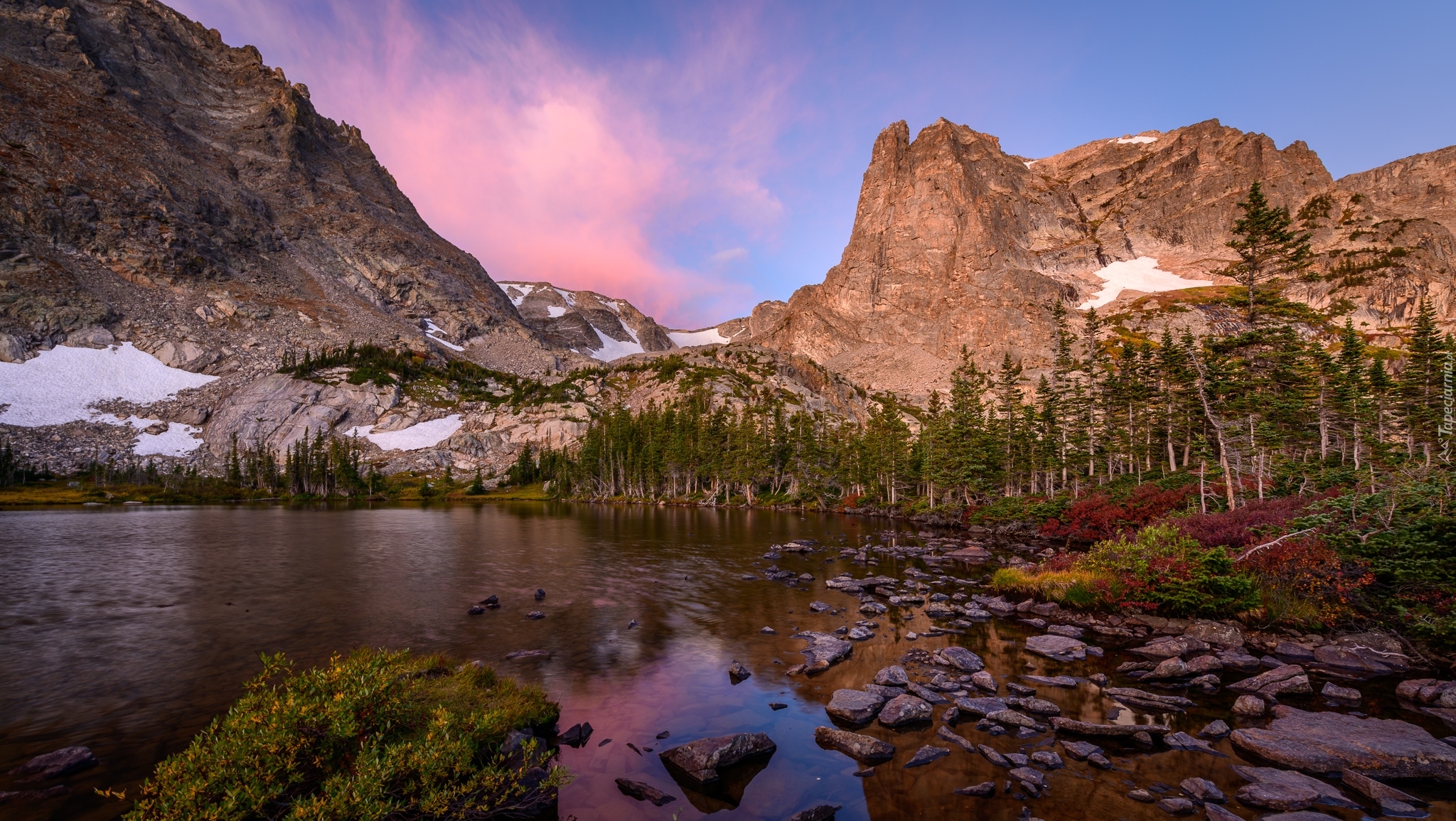 Góry, Jezioro, Dream Lake, Kamienie, Drzewa, Park Narodowy Gór Skalistych, Kolorado, Stany Zjednoczone
