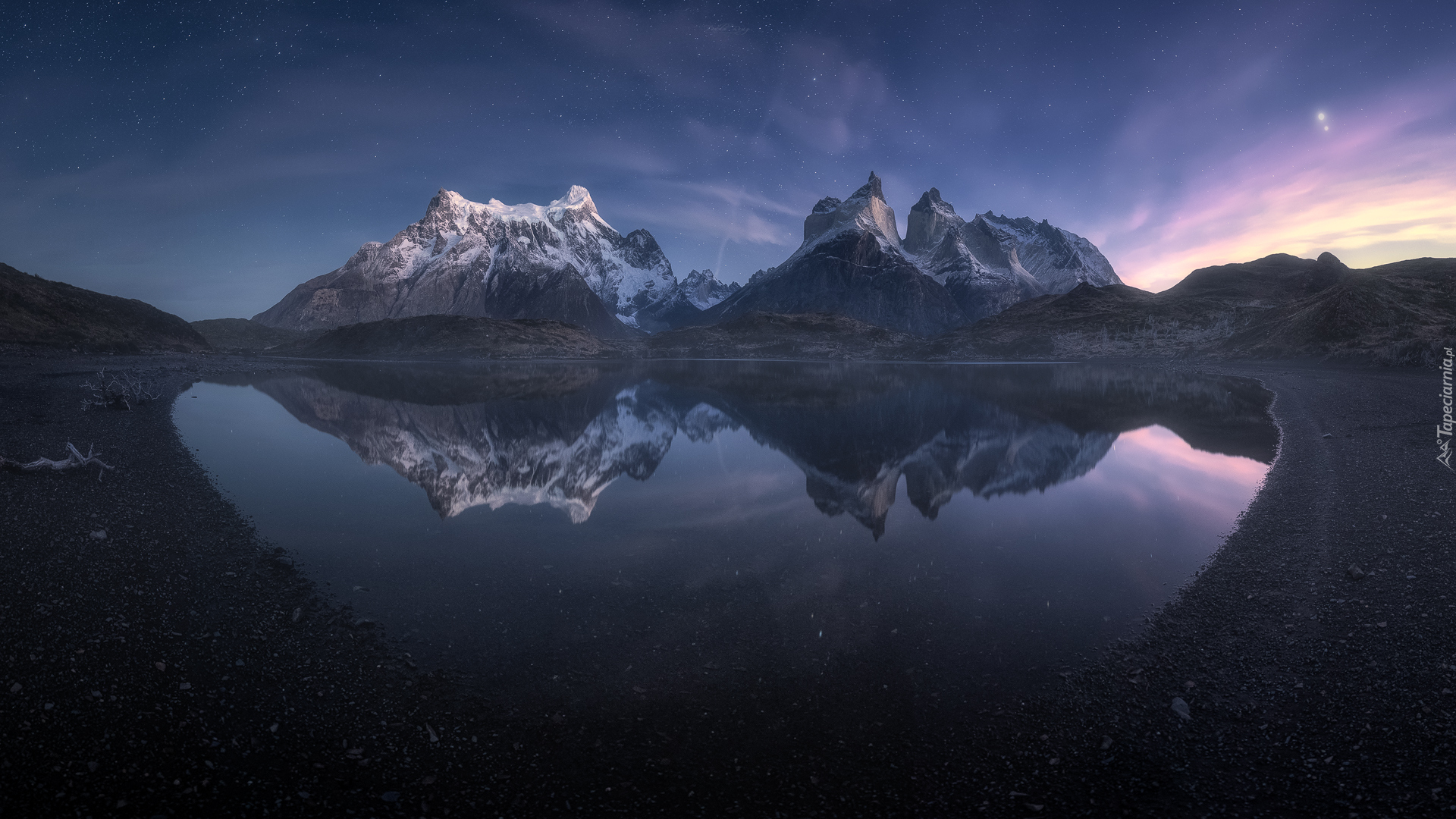 Góry, Cordillera del Paine, Odbicie, Jezioro, Lake Pehoe, Park Narodowy Torres del Paine, Patagonia, Chile