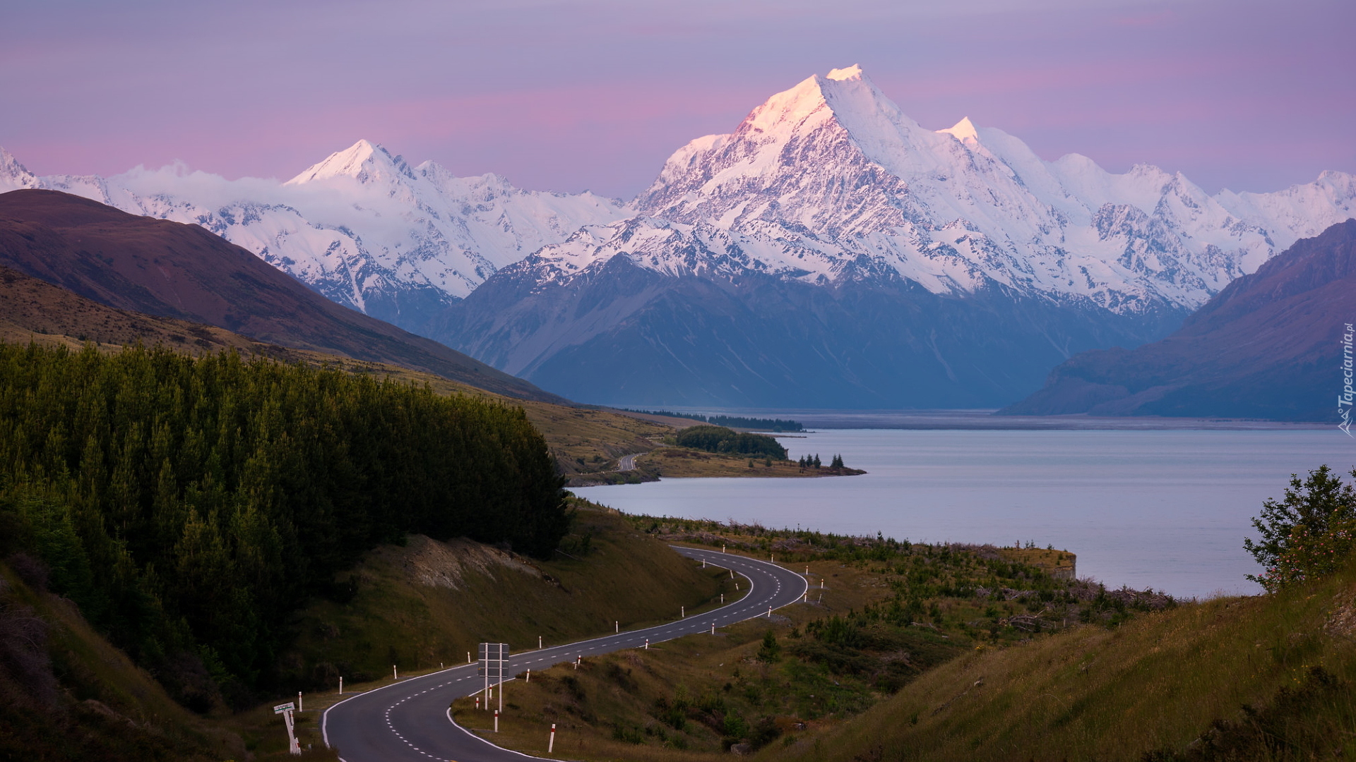 Góry, Alpy Południowe, Góra Cooka, Jezioro Pukaki, Droga Park Narodowy Góry Cooka, Nowa Zelandia