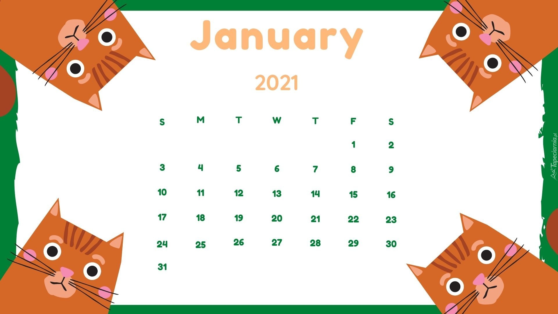 Kalendarz, Styczeń, 2021, Koty
