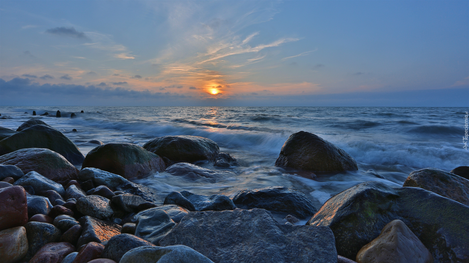 Kamienie, Morze, Zachód słońca