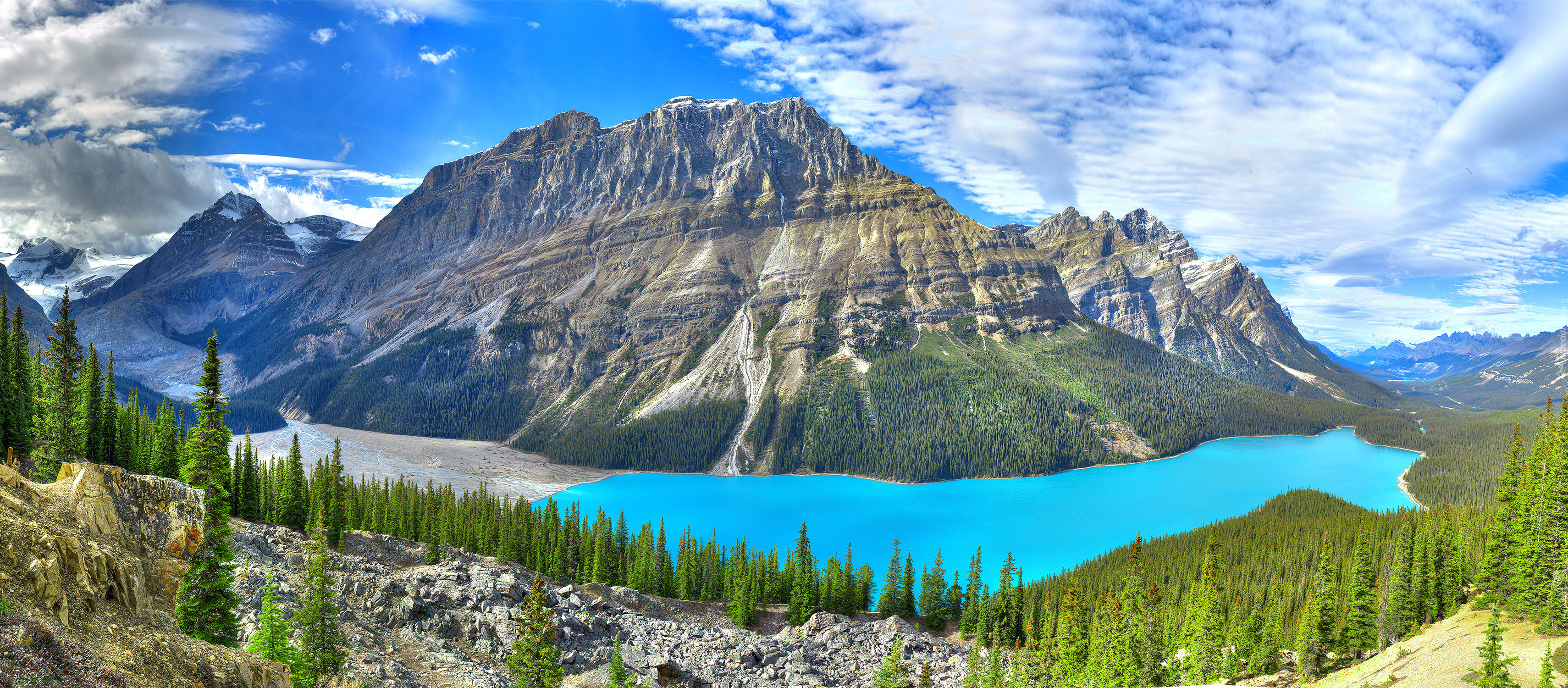 Góry, Jezioro, Kanada, Chmury