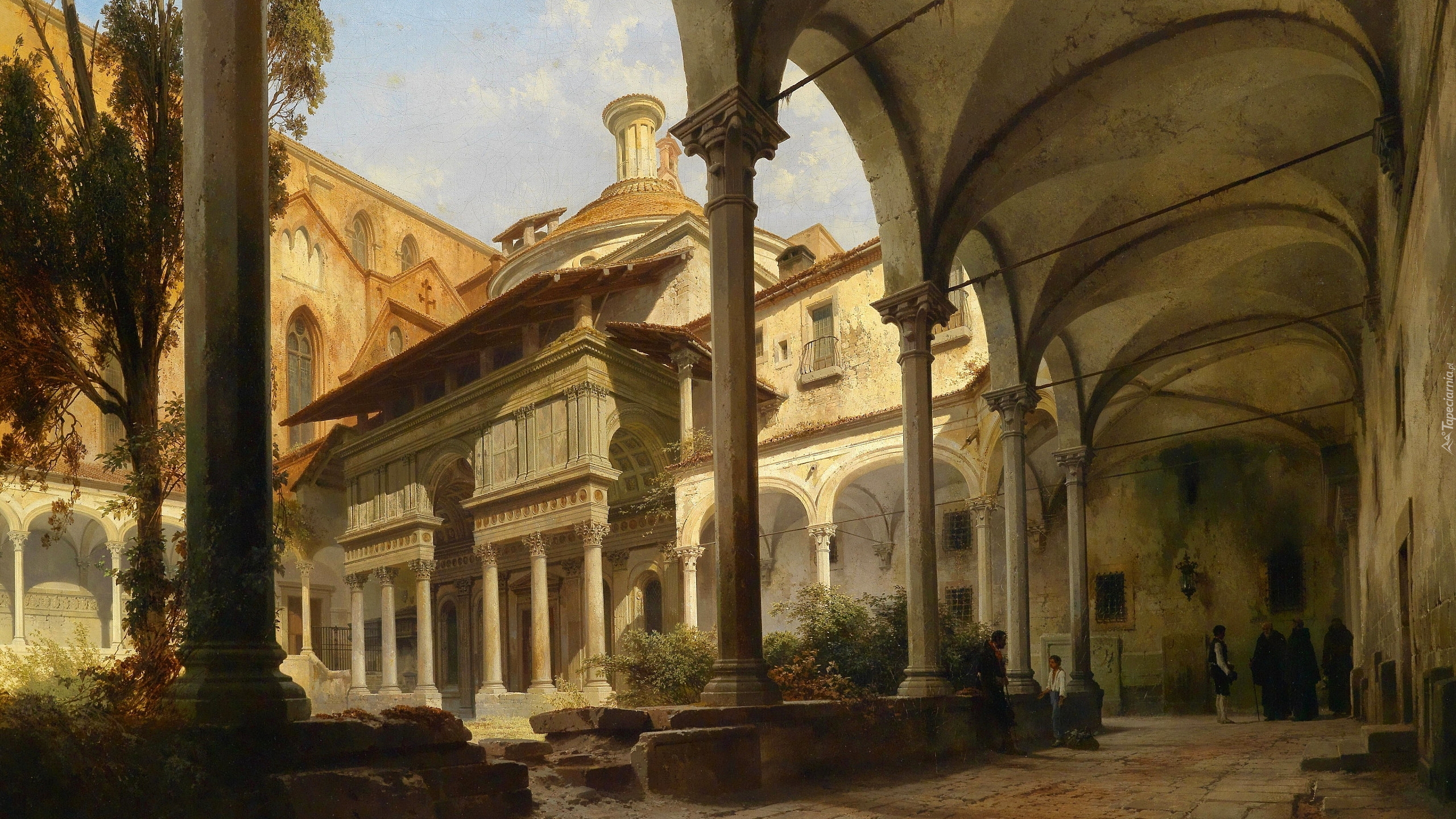 Malarstwo, Obraz, Carl Graeb, Dziedziniec, Kaplica Pazzich, Bazylika, Santa Croce, Florencja, Włochy