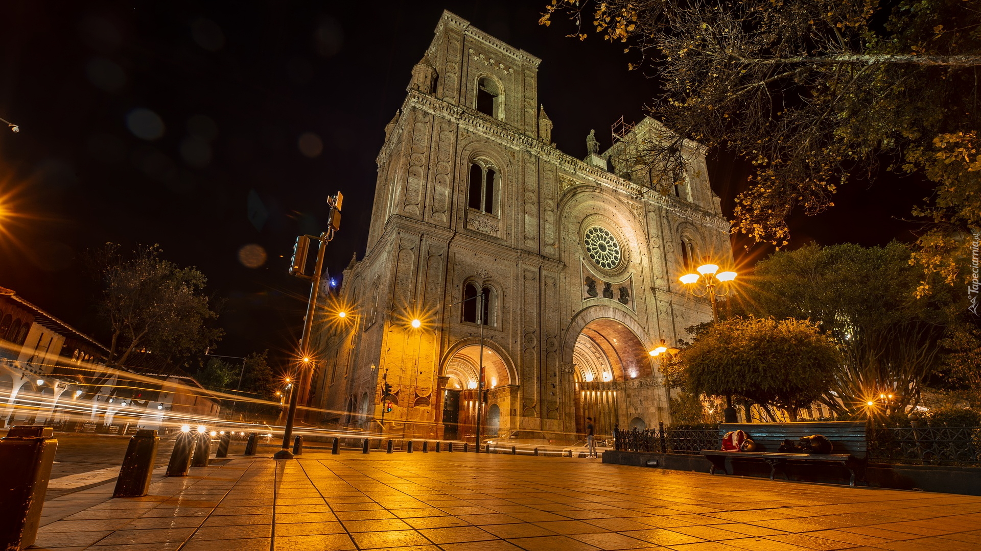 Kościół, Katedra, Cuenca Cathedral, Ulica, Światł, Noc, Cuenca, Hiszpania