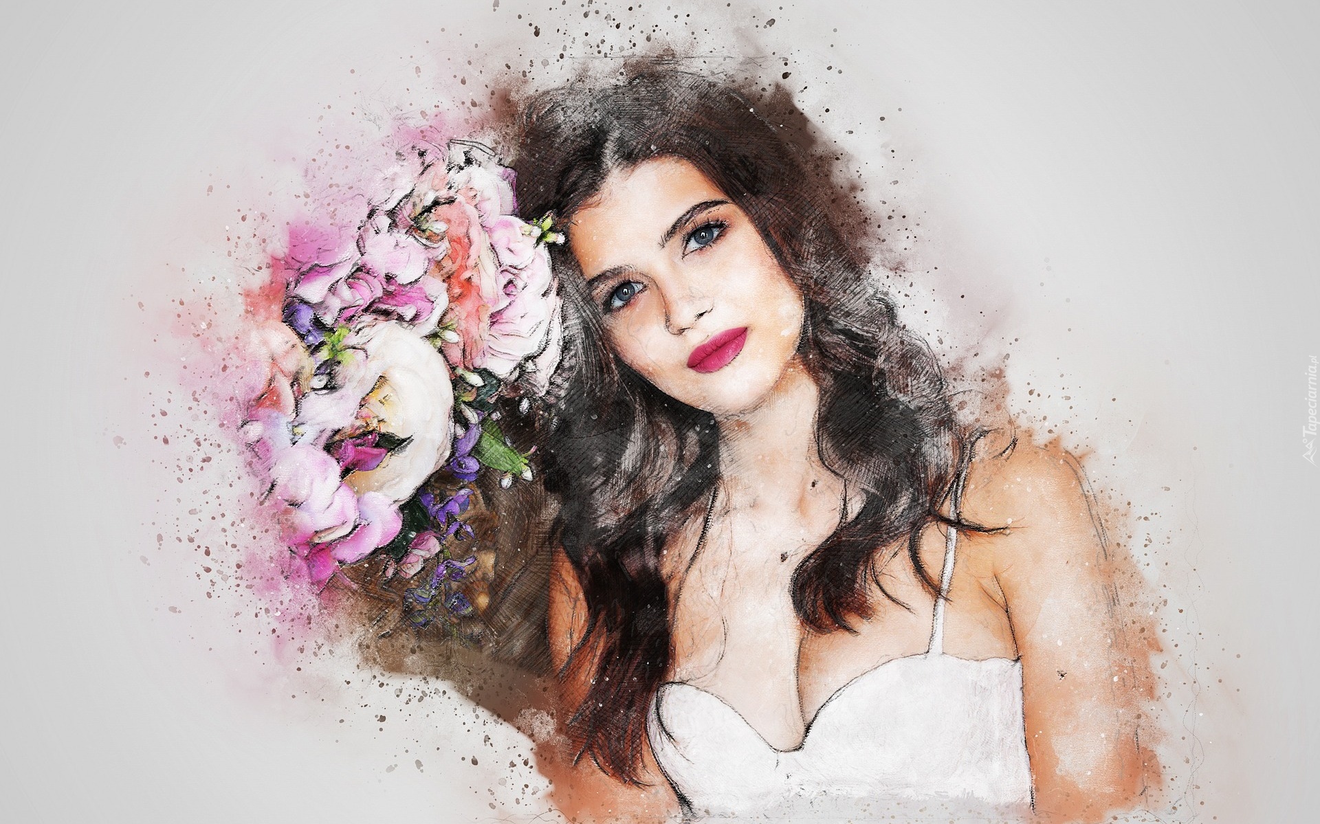 Kobieta, Kwiaty, Paintography