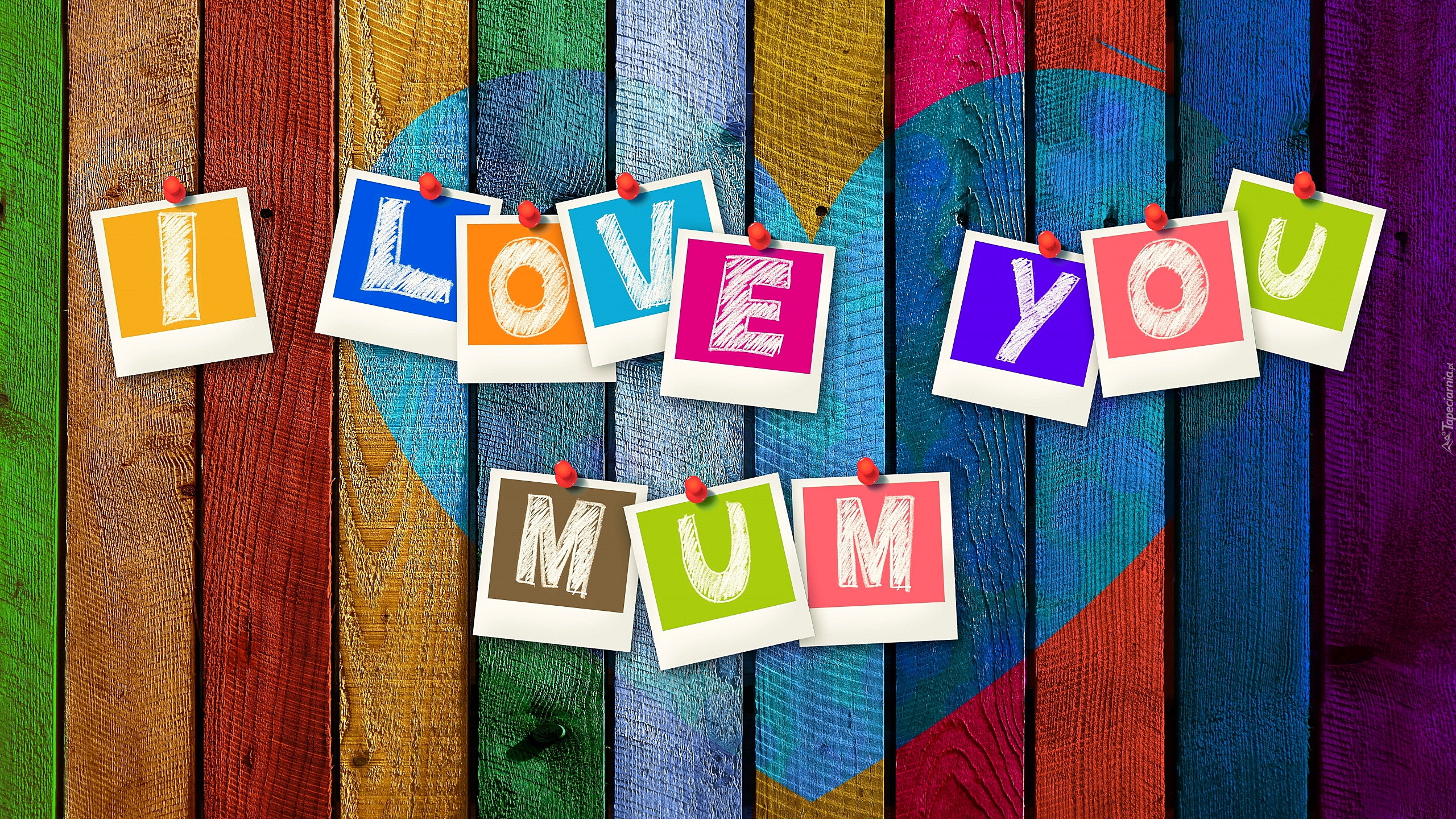 Dzień Matki, Kolorowe, Deski, Karteczki, Napis, I love you mum