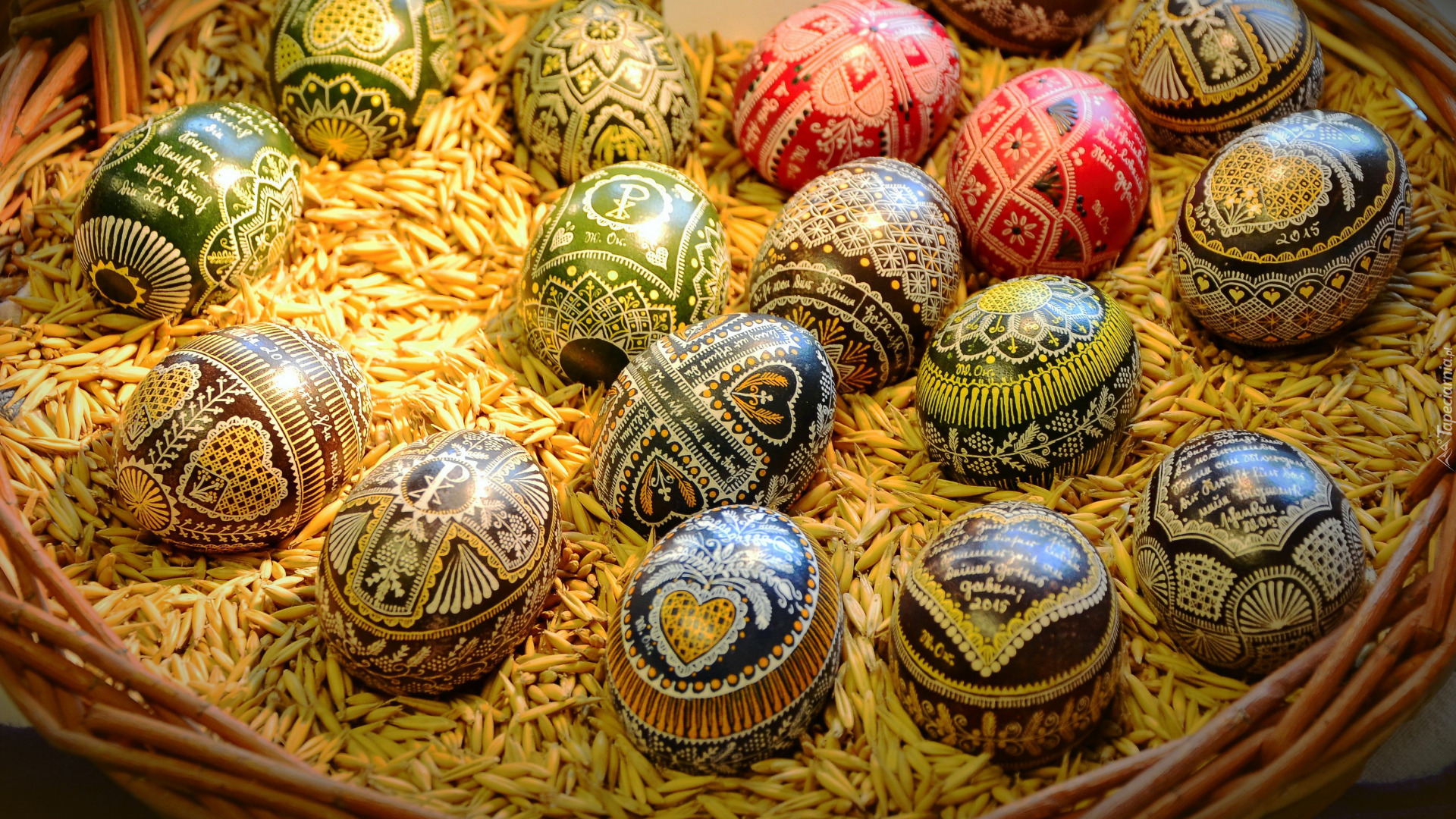 Wielkanoc, Jajka, Pisanki, Ziarno, Koszyk