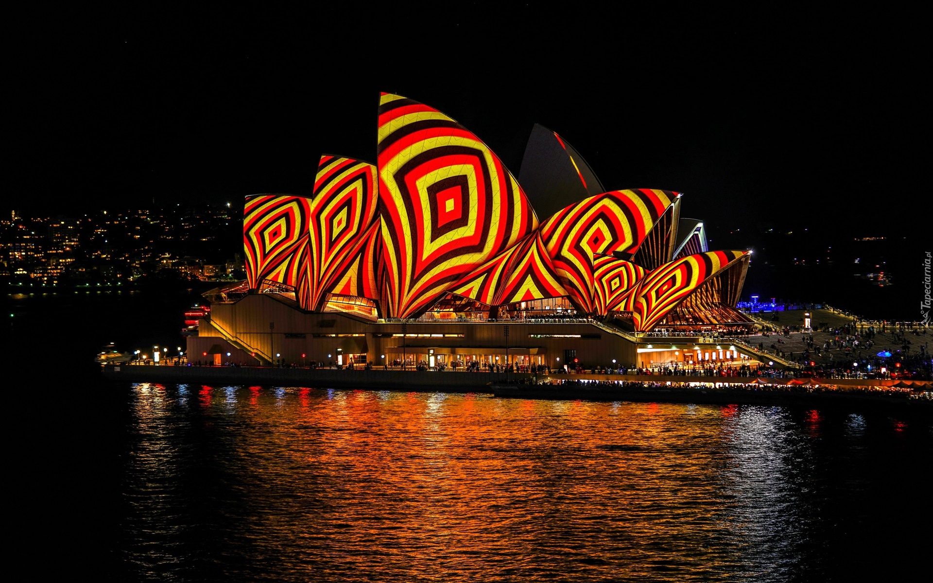 Kolorowe, Oświetlenie, Opera, Sydney Opera House, Noc, Zatoka Port Jackson, Sydney, Australia