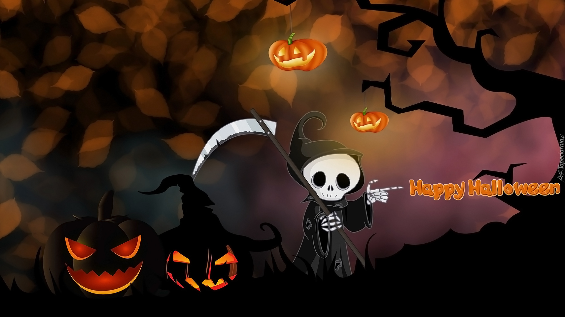 Halloween, Dynie, Liście, Duszek, 2D