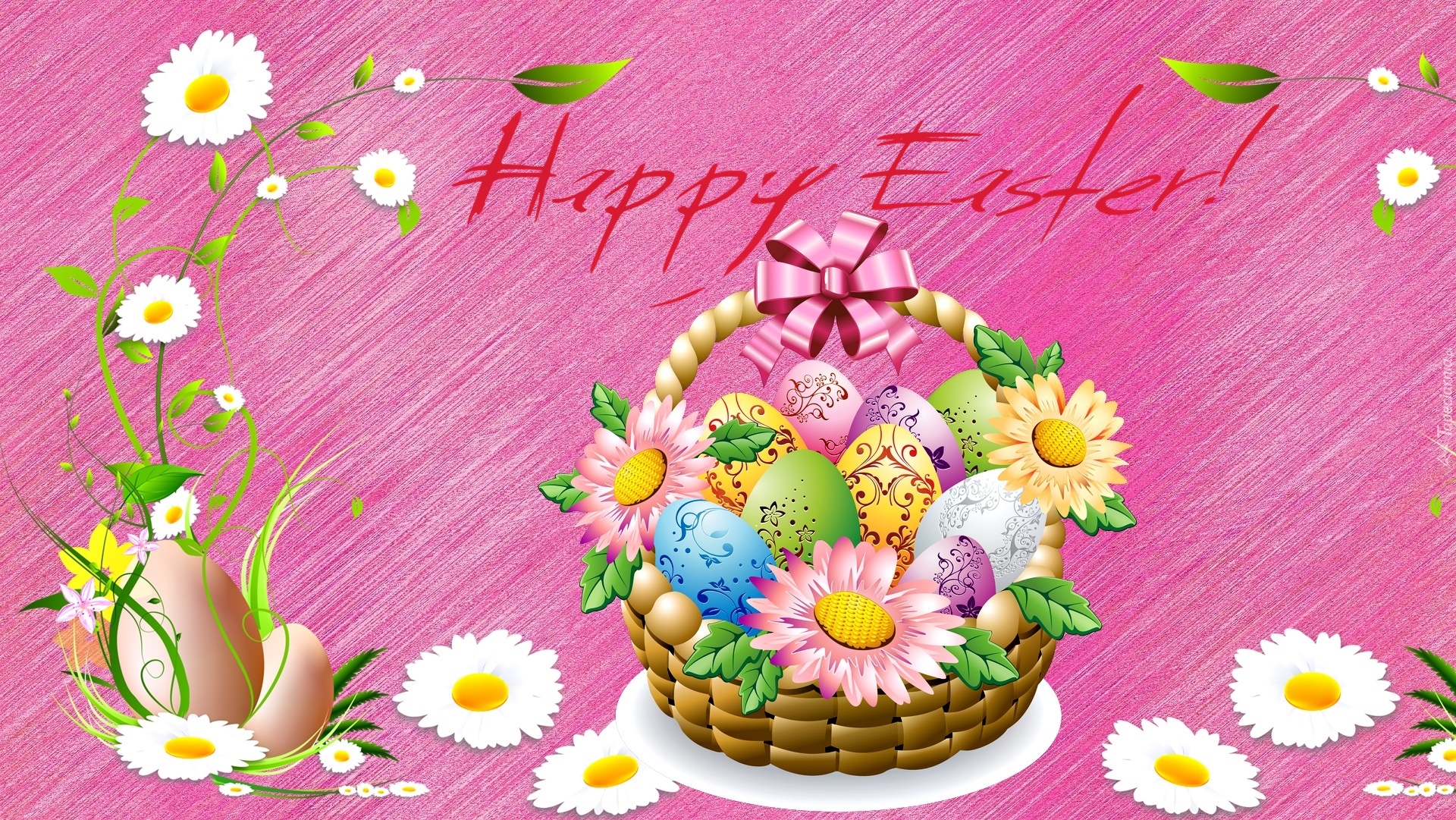 Wielkanoc, Koszyk, Kwiaty, Pisanki, Grafika 2D