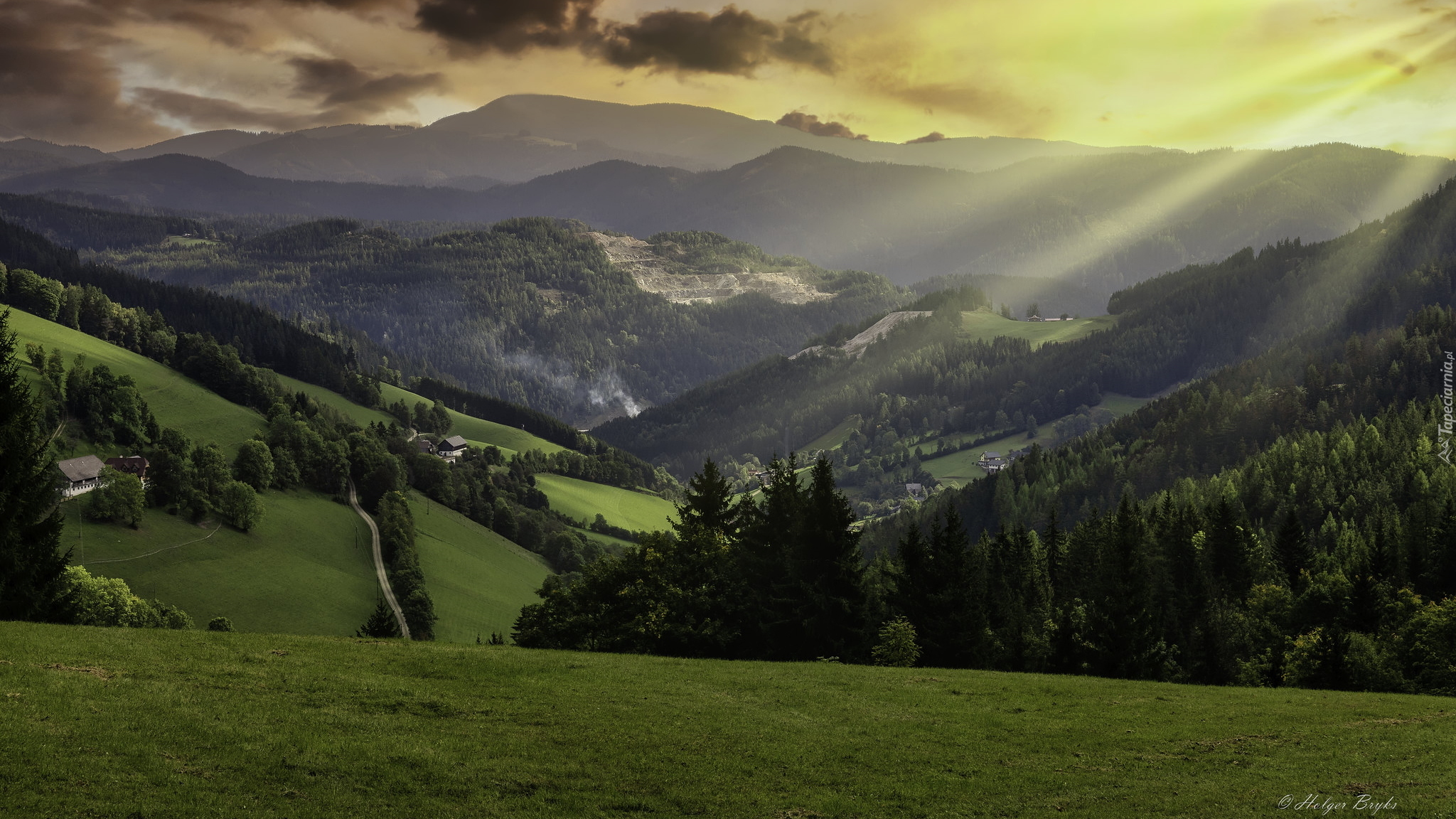 Góry, Lasy, Wzgórza, Domy, Światło, Słoneczne, Gmina Turnau, Austria
