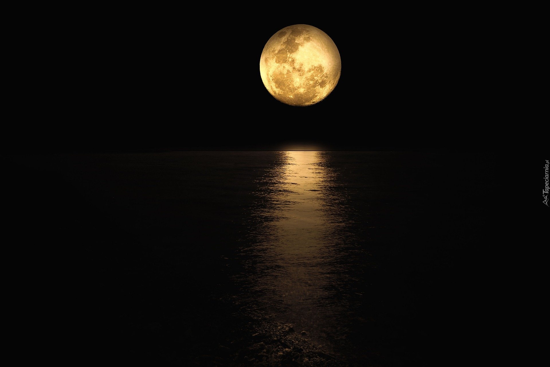 Pełnia, Księżyc, Noc, Morze, Woda