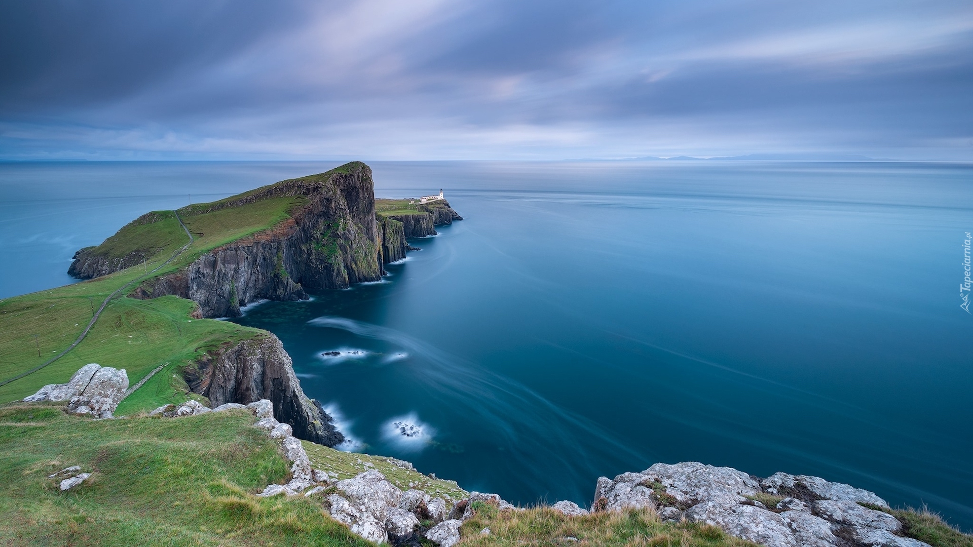 Morze Szkockie, Wybrzeże, Skały, Latarnia morska, Neist Point Lighthouse, Półwysep Duirinish, Wyspa Skye, Szkocja