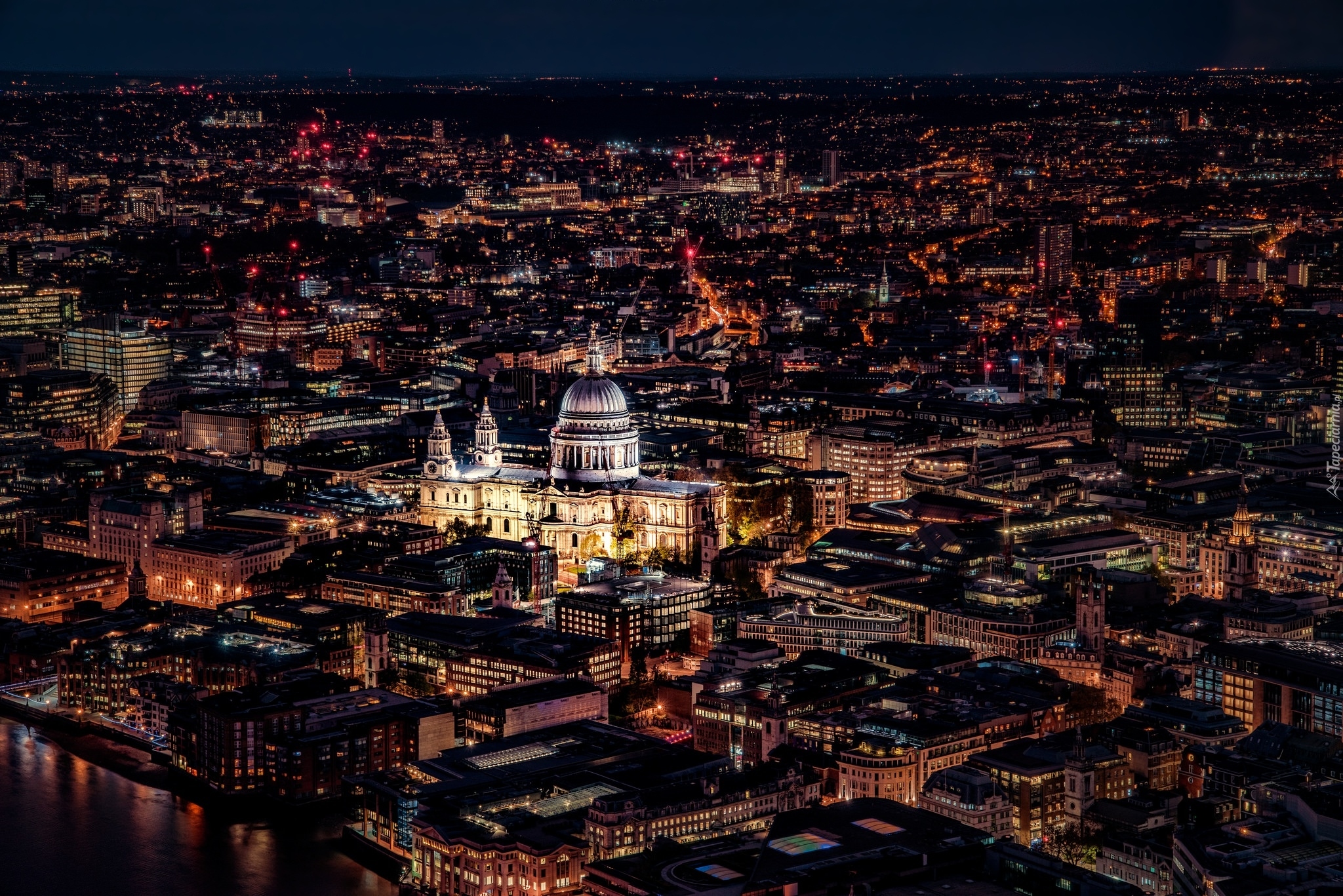 Anglia, Londyn, Miasto nocą, Oświetlona, Katedra św. Pawła