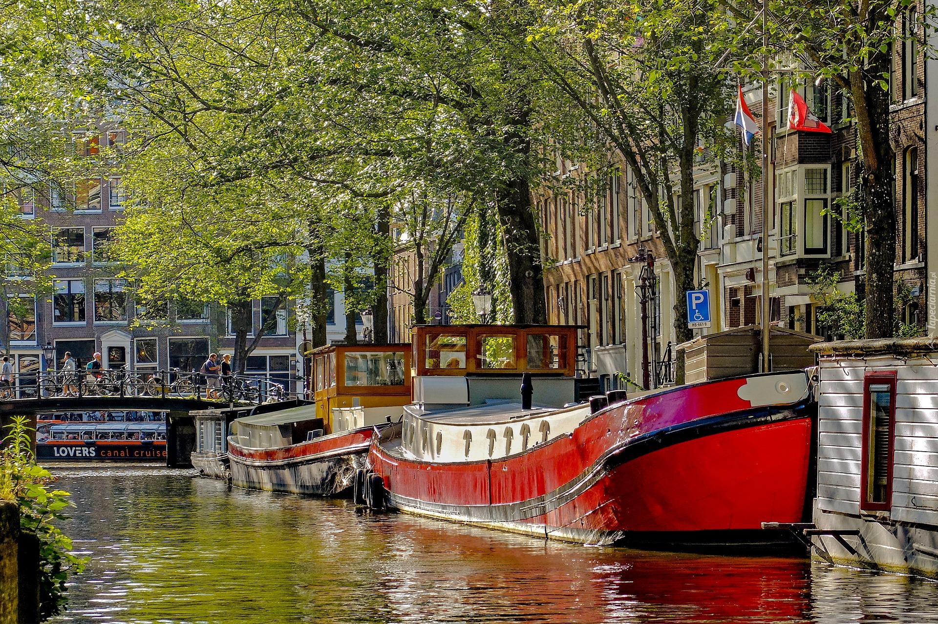 Statki, Kanał, Amsterdam, Holandia