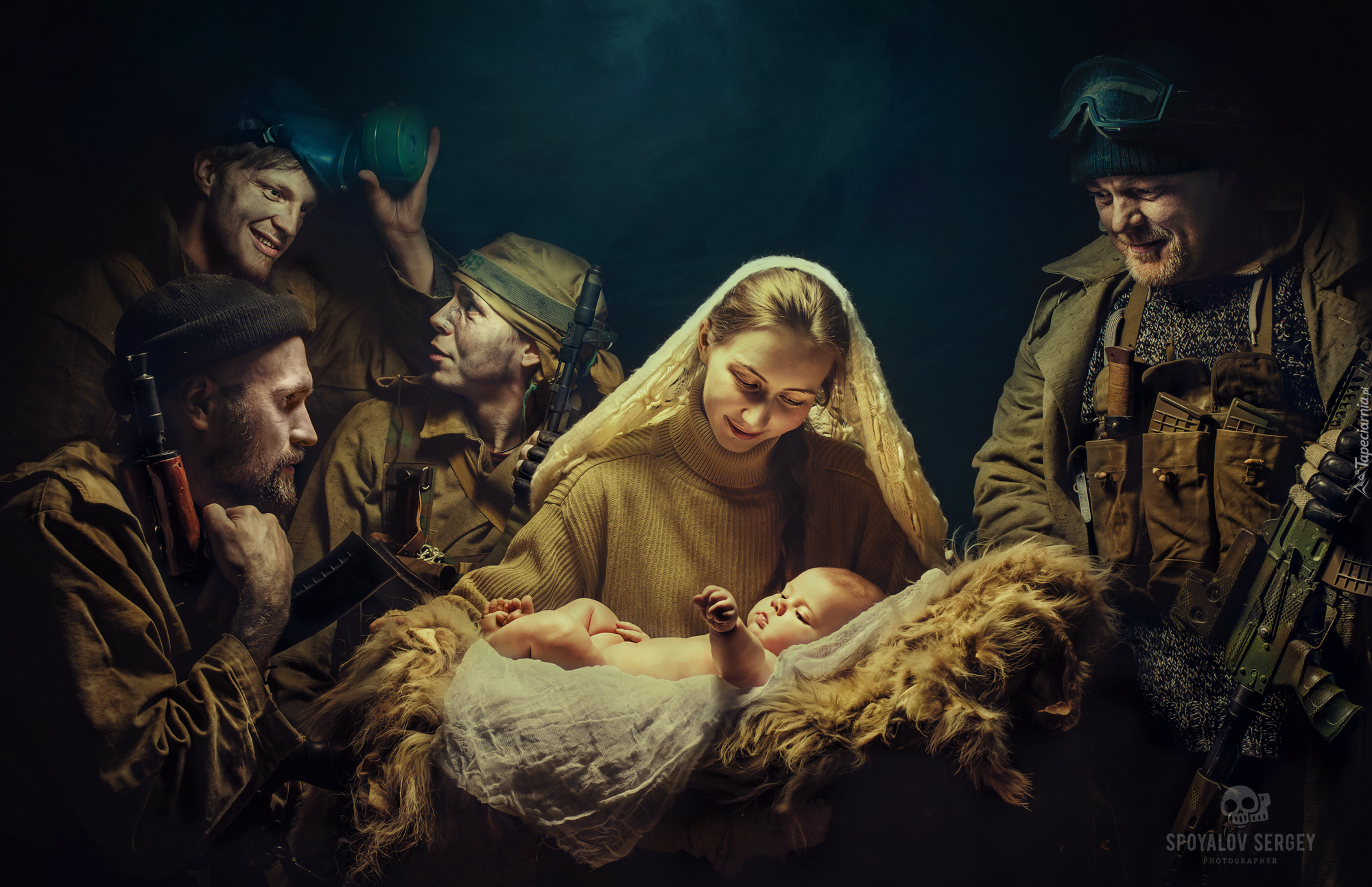 Żołnierze, Kobieta, Dziecko, Niemowlę