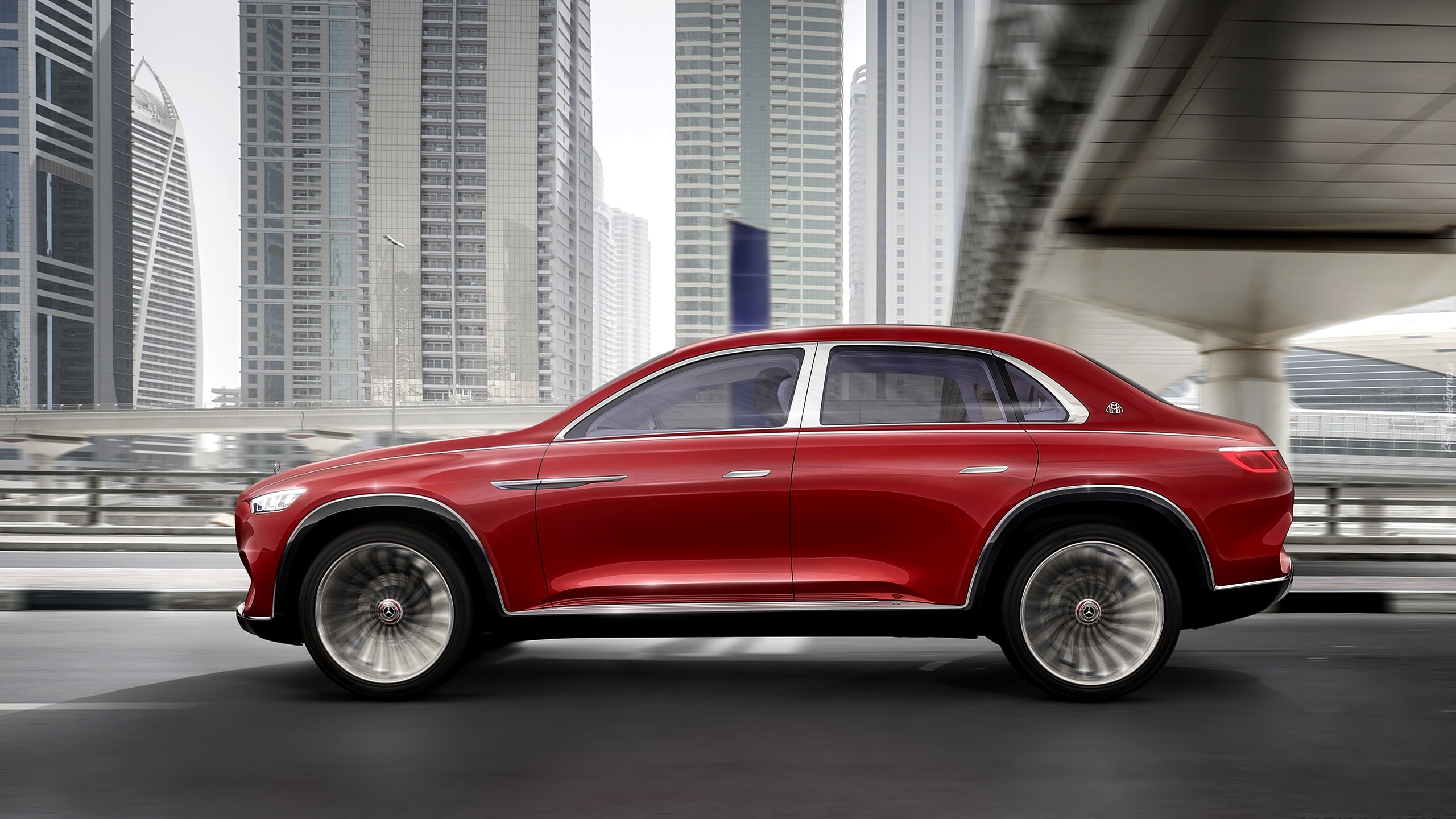 Czerwony, Mercedes Maybach Ultimate Luxury, SUV, Concept, Wieżowce