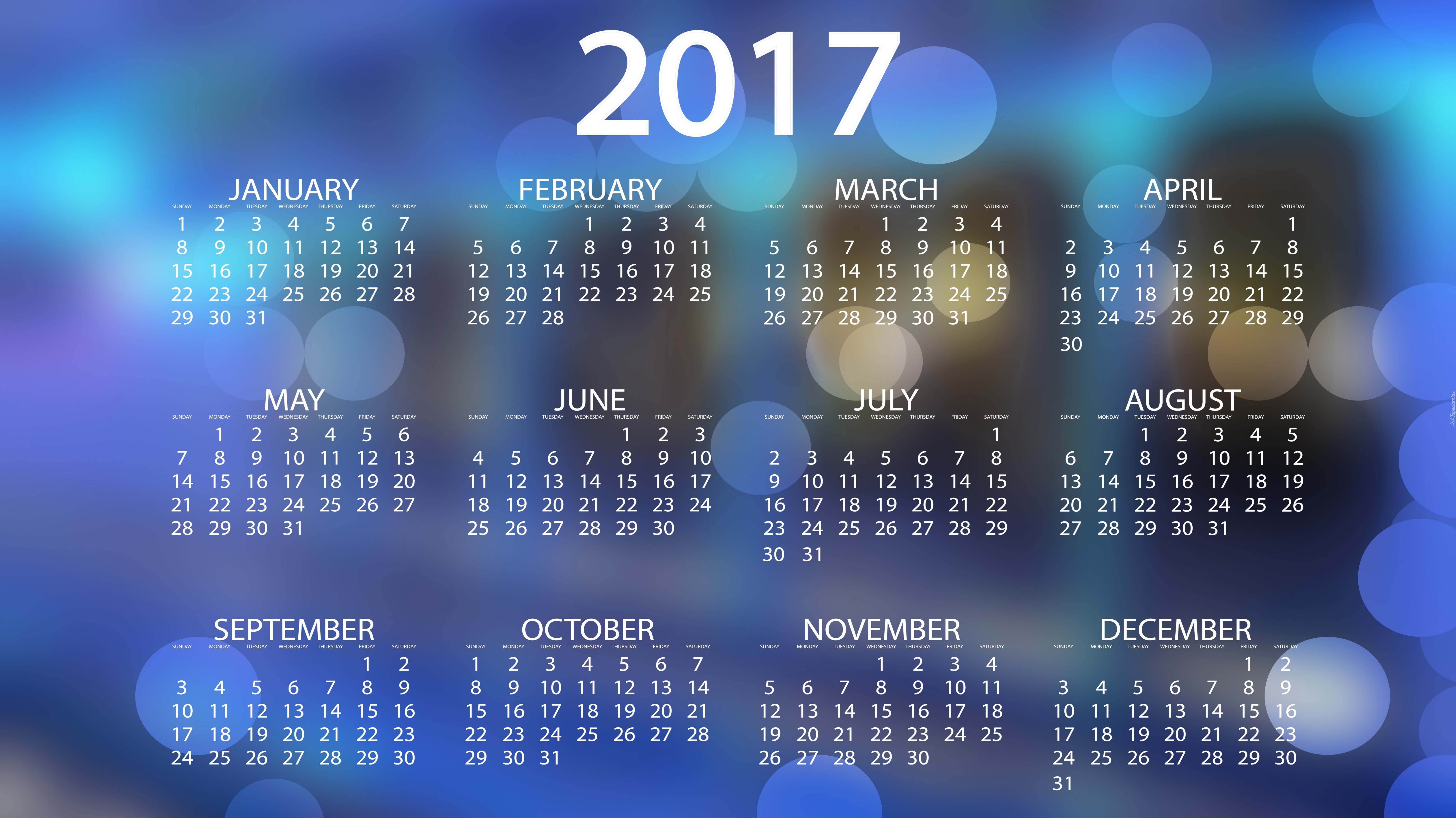 Kalendarz, 2017, Bokeh