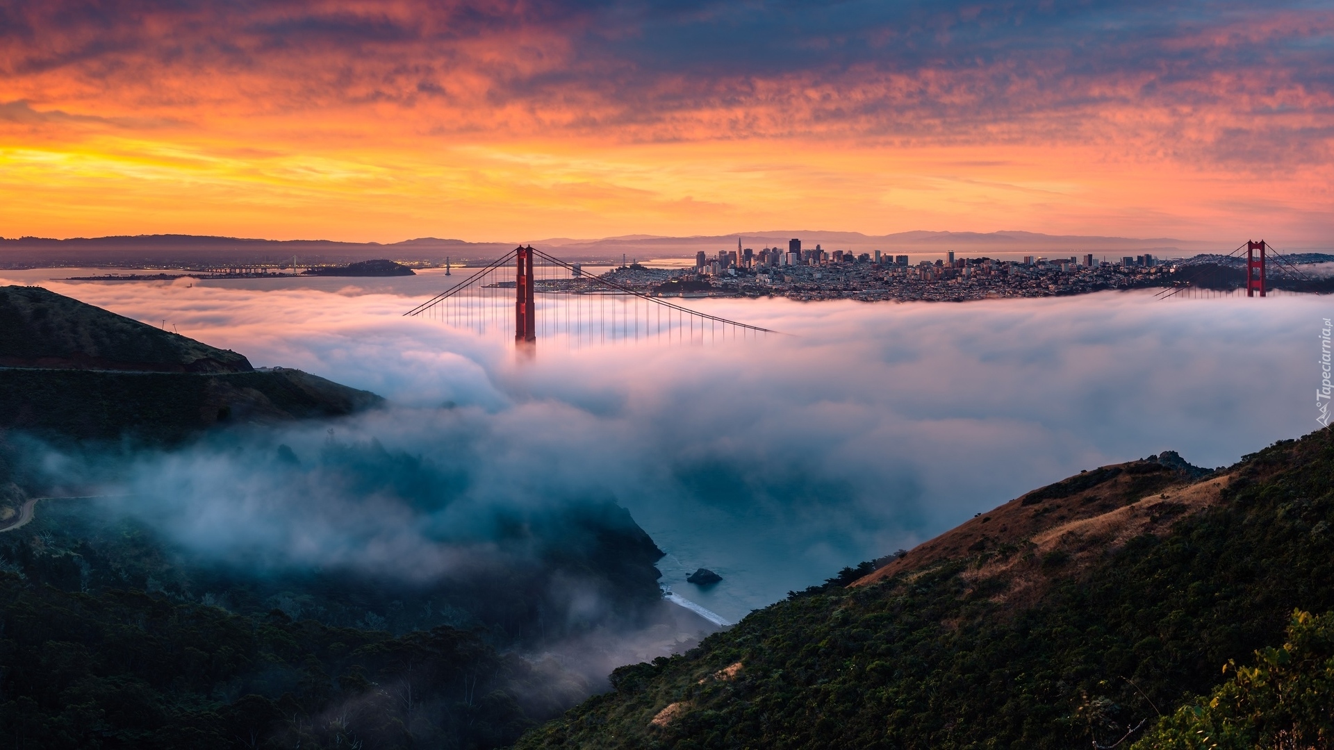 Most Golden Gate Bridge, Mgła, Kalifornia, Stany Zjednoczone
