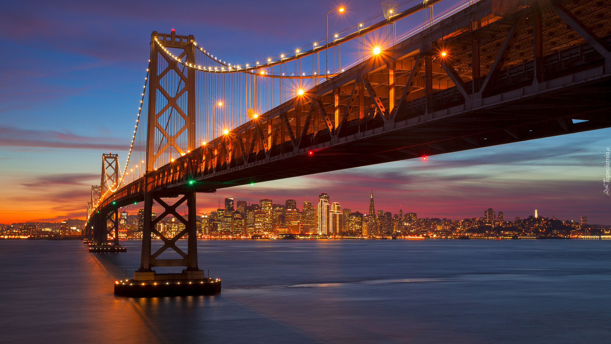 Stany Zjednoczone, San Francisco, Most San Francisco-Oakland Bay, Zatoka San Francisco, Zachód Słońca