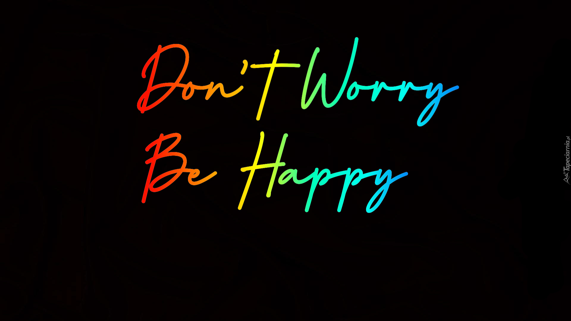 Minimalizm, Grafika, Napis, Kolorowy Dont Worry, Be Happy, Nie martw się, Bądź Szczęśliwy, Czarne, Tło