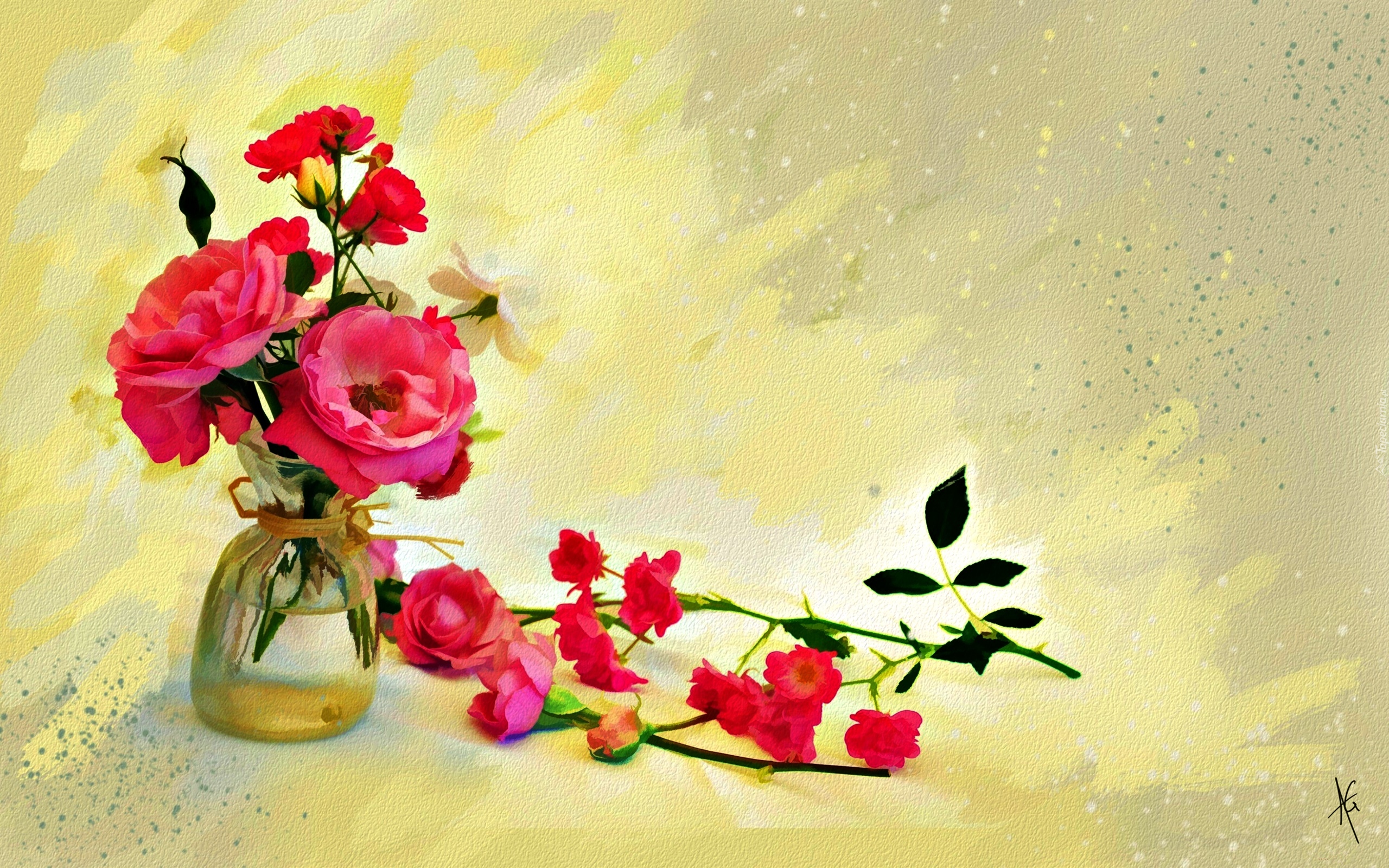 Róże, Kwiaty, Bukiet, Reprodukcja obrazu