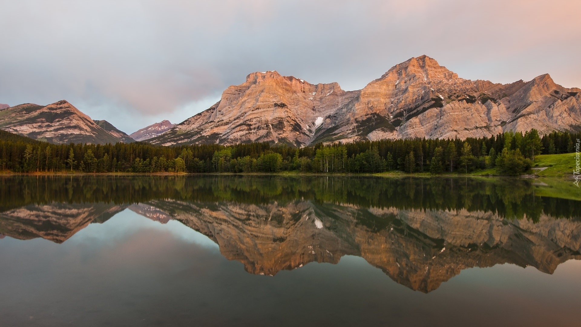 Góry, Jezioro, Wedge Pond, Drzewa, Odbicie, Alberta, Kanada