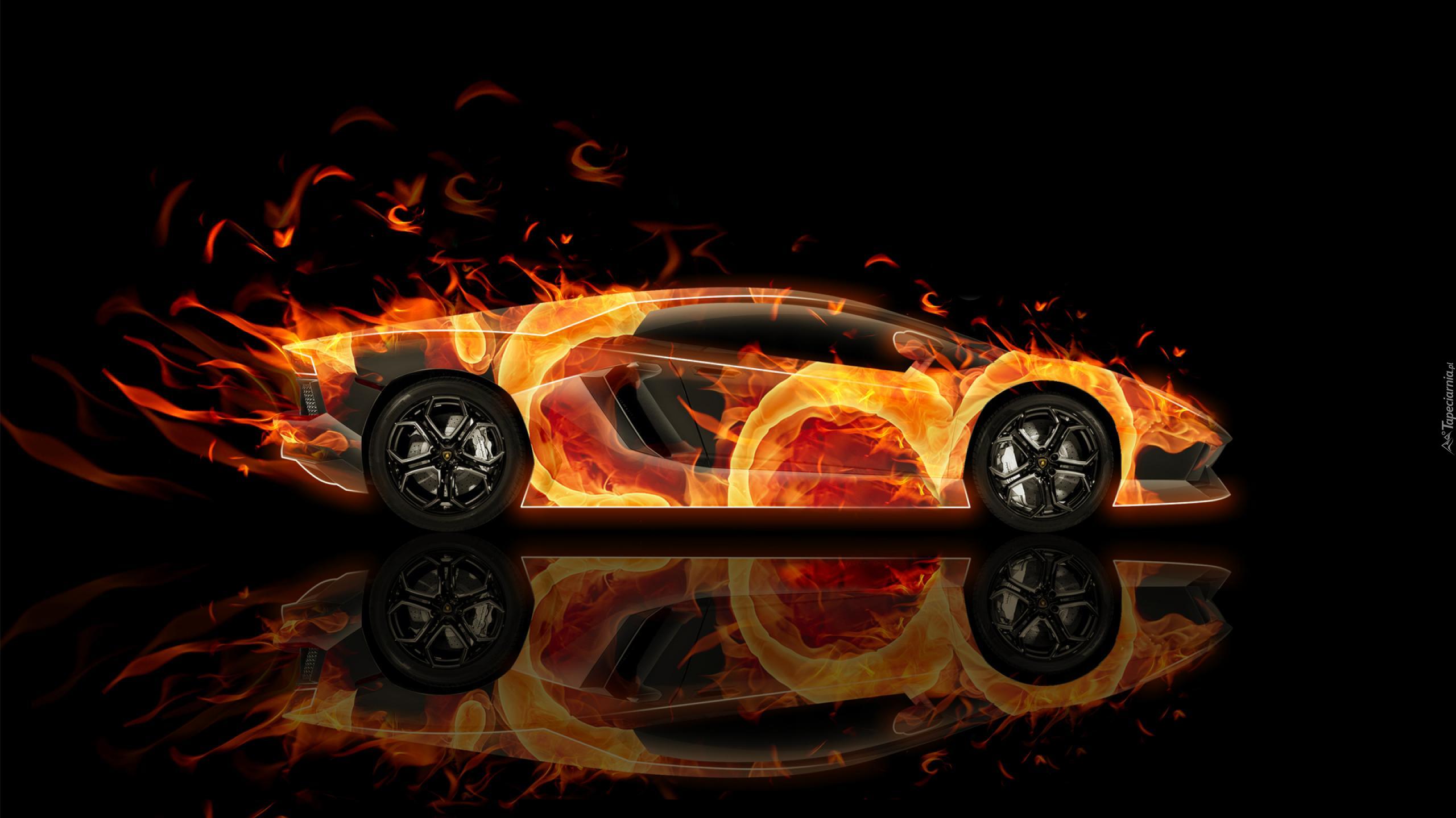 Lamborghini Aventador, Odbicie, Grafika, Ogień