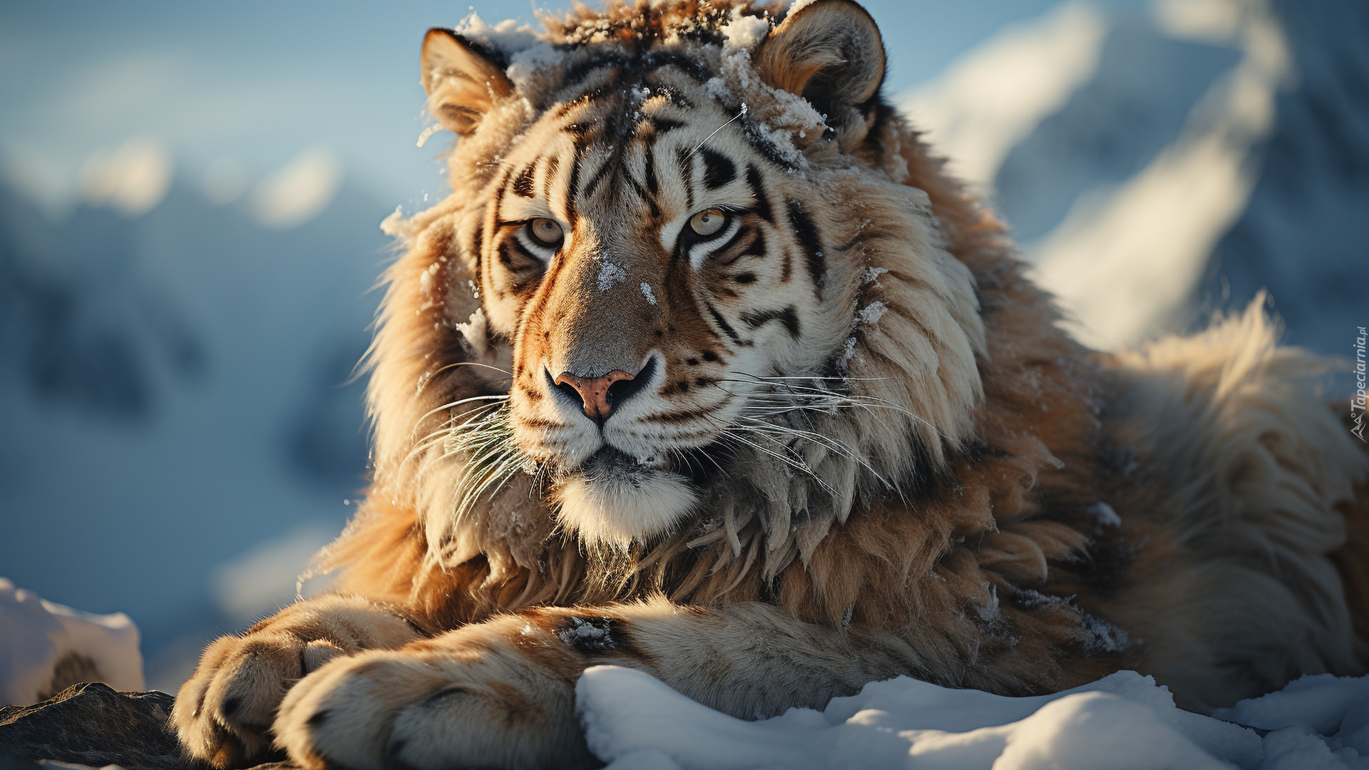 Leżący, Tygrys, Głowa, Śnieg