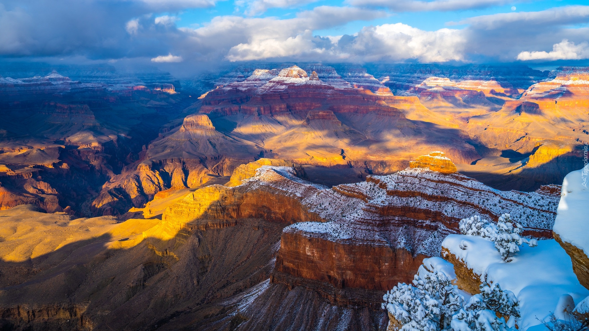 Park Narodowy Wielkiego Kanionu, Wielki Kanion Kolorado, Grand Canyon, Śnieg, Góry, Arizona, Stany Zjednoczone