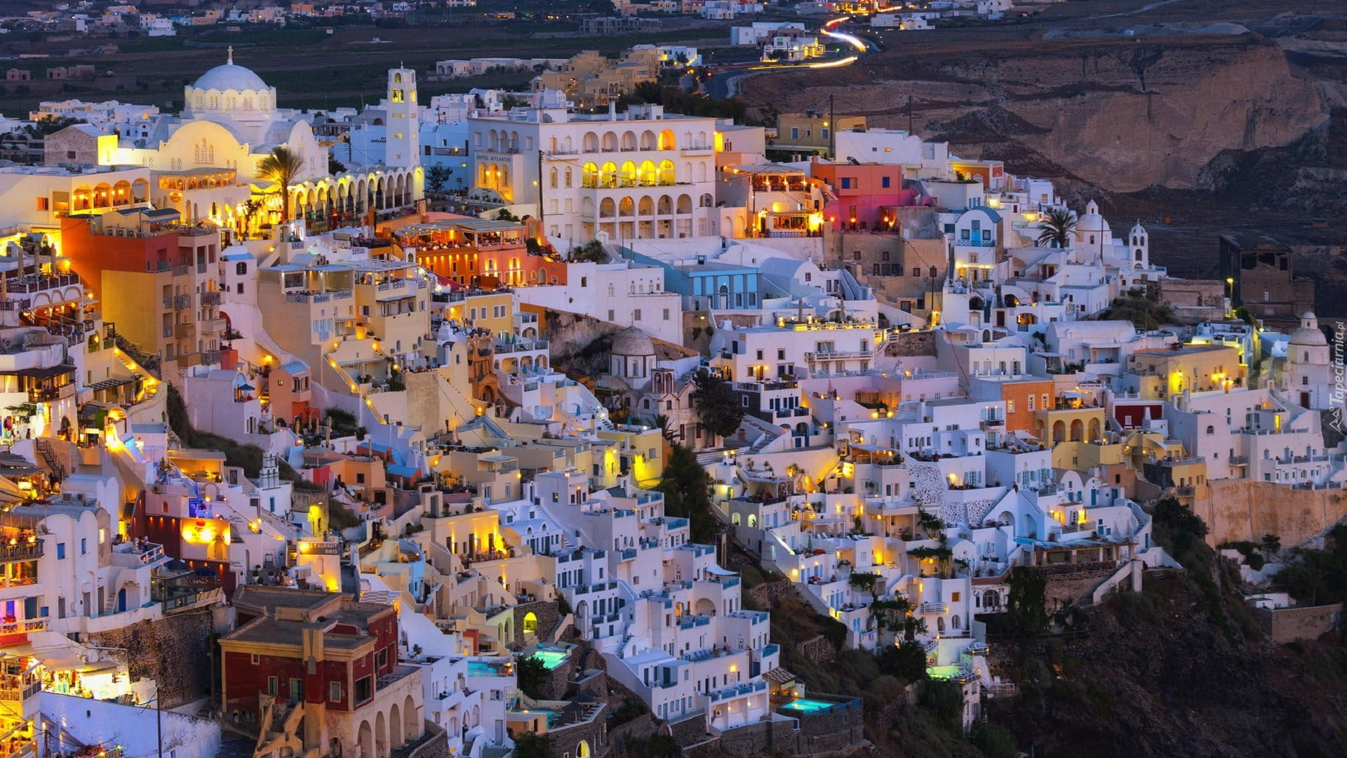 Oświetlone, Domy, Santorini, Grecja